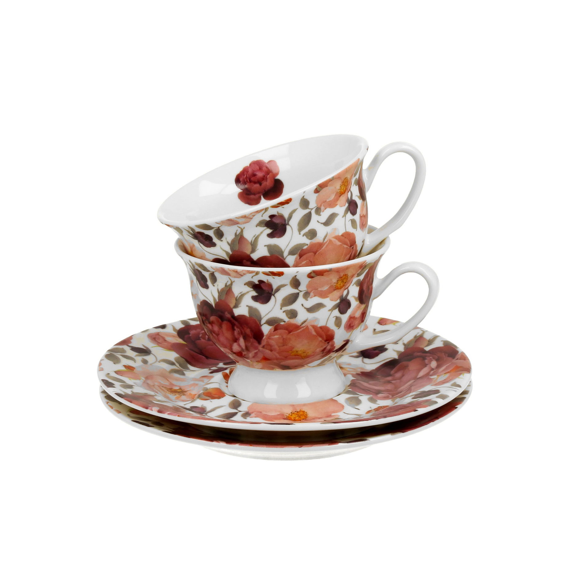 Porcelánové espresso šálky s tanierikmi DUO FLORAL EXCLUSIVE SPRING ROSES 100 ml 2 ks.