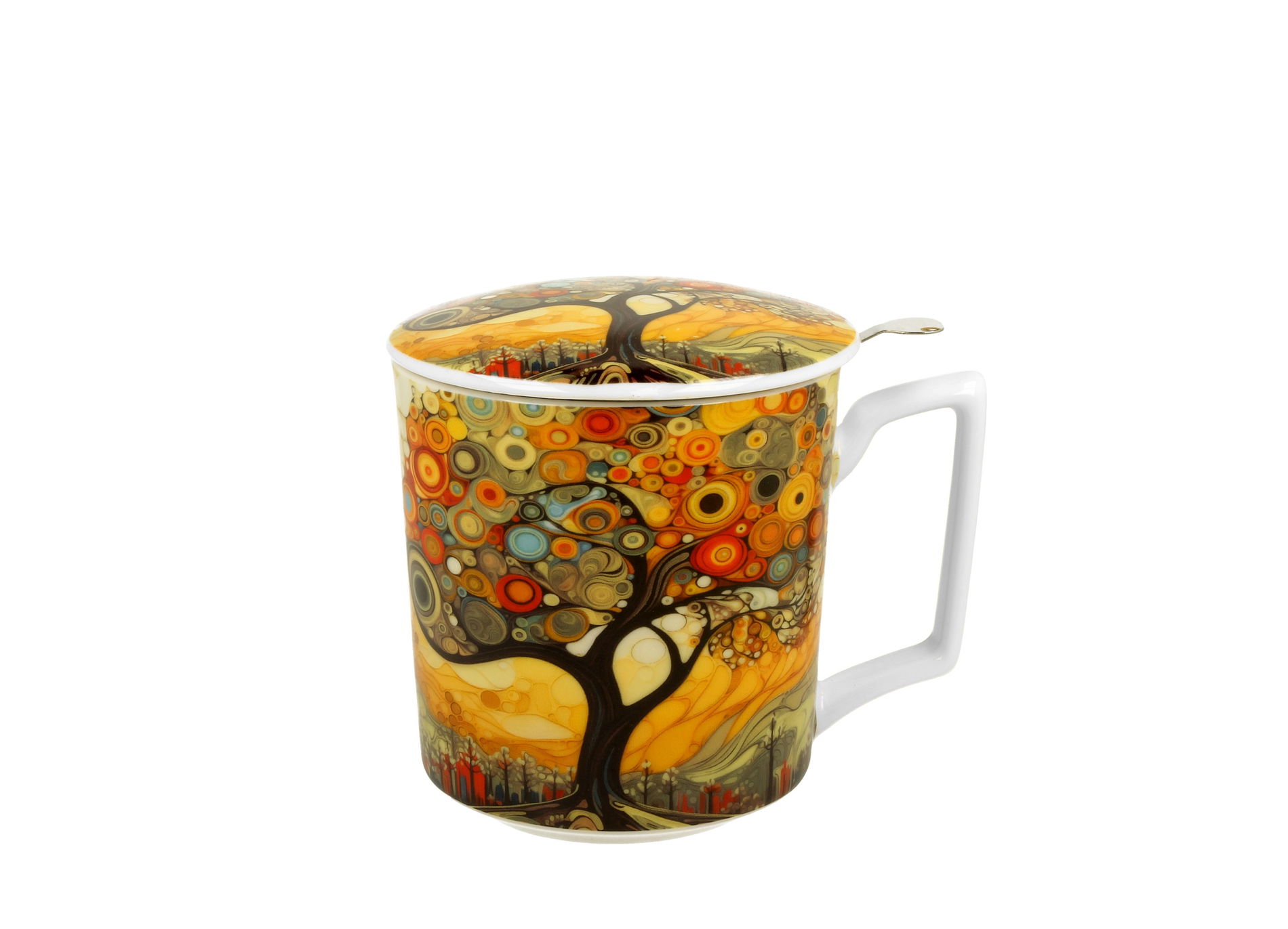 Kubek porcelanowy z zaparzaczem i pokrywką DUO MODERN TREE 450 ml