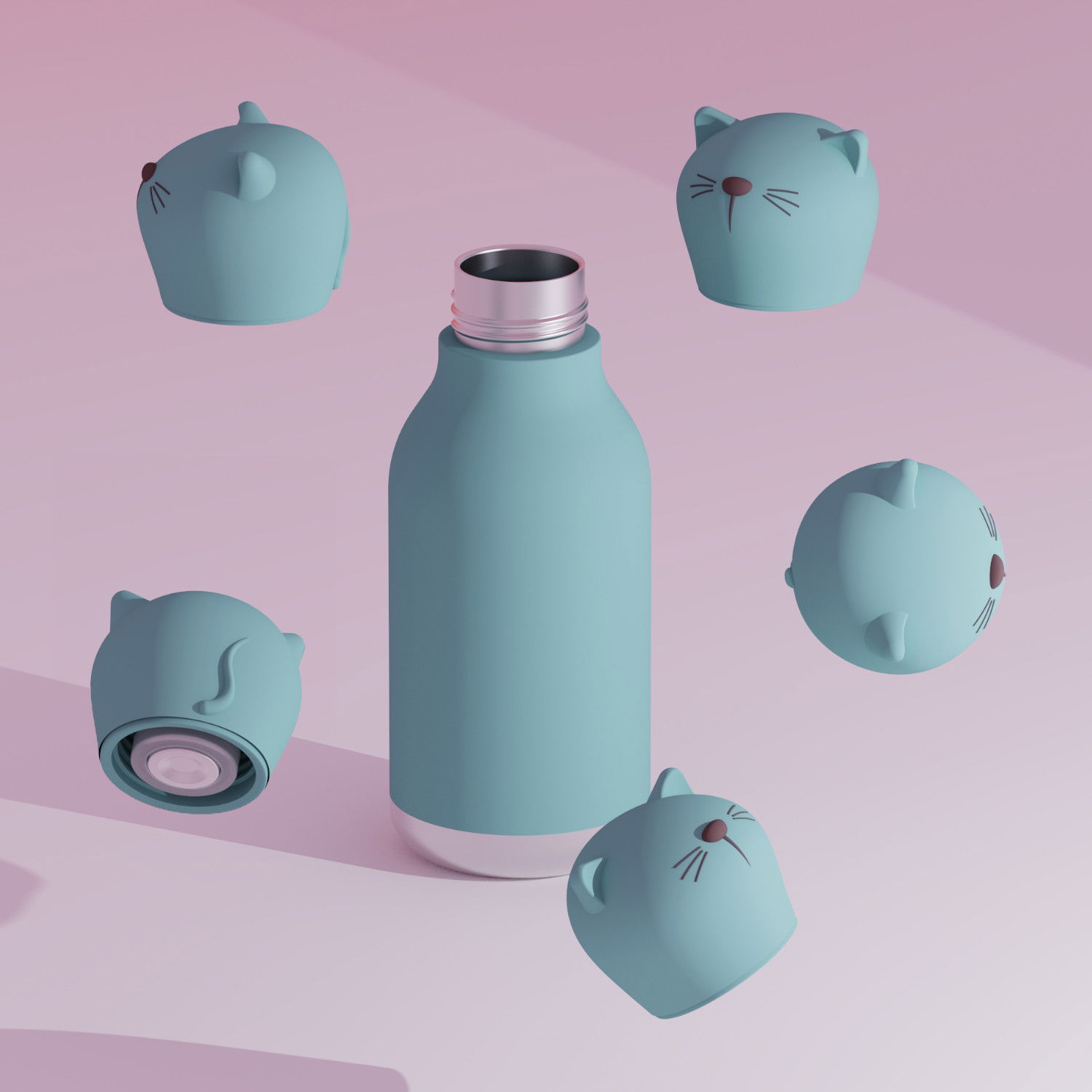ASOBU Bestie Bottle Cat 0,46 l - butelka termiczna dla dzieci ze słomką