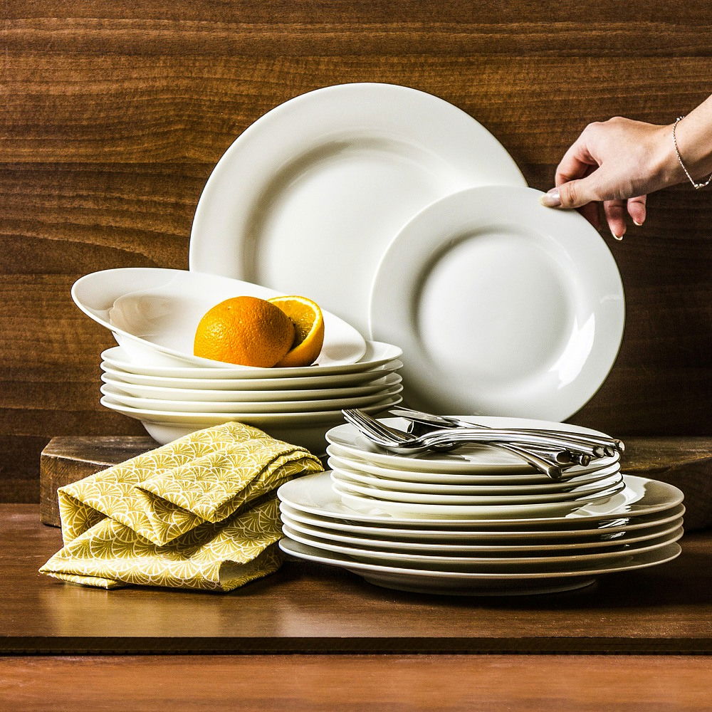 Súprava porcelánových tanierov CERAMIKA TUŁOWICE ECRU KREM na 6 osôb (18 ks.)
