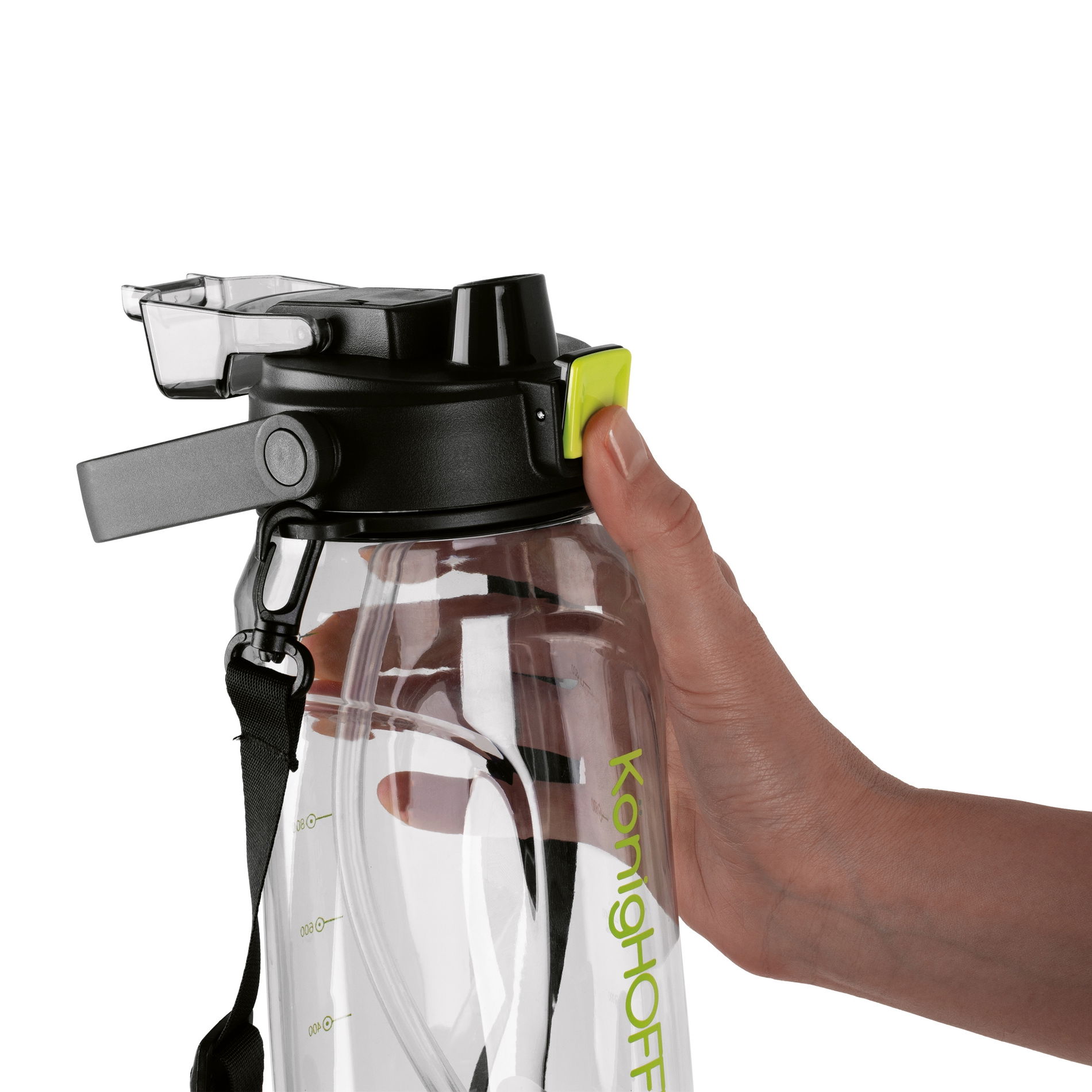 Láhev / láhev na vodu velká tritanová s brčkem a popruhem na nošení KONIGHOFFER REMO 1,4 l
