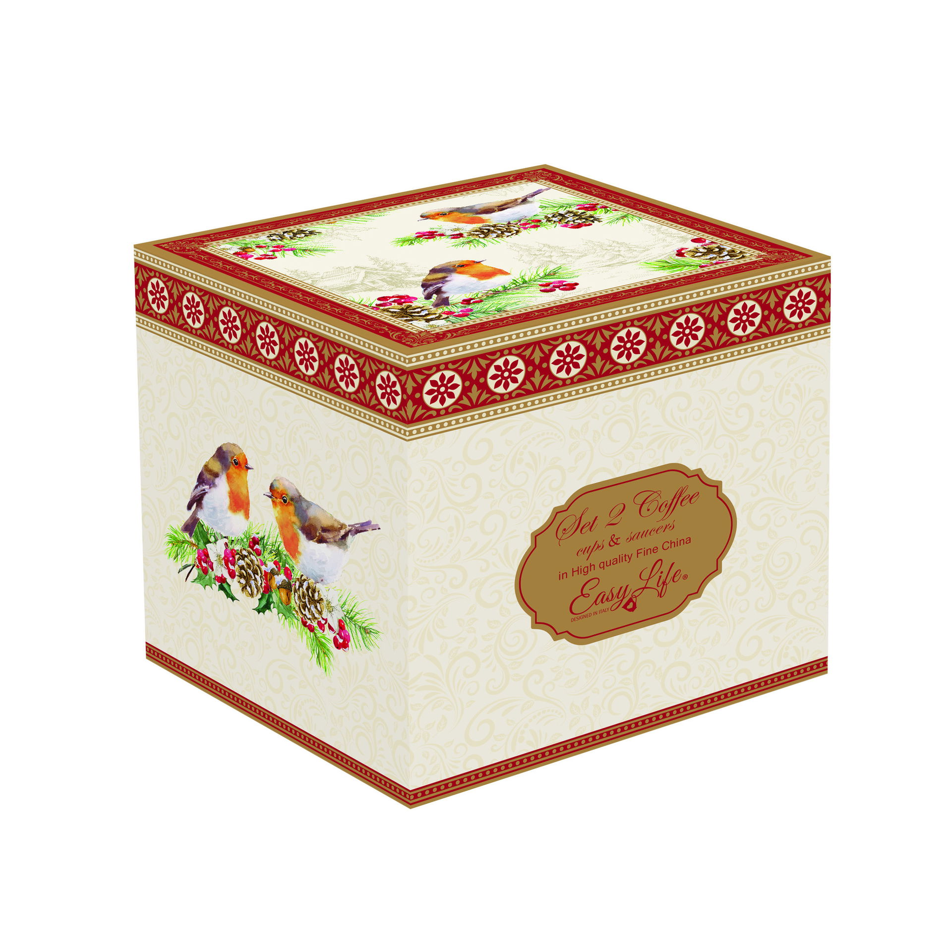 Porcelánové šálky na espresso s podšálky WINTER ROBIN 50 ml 2 ks