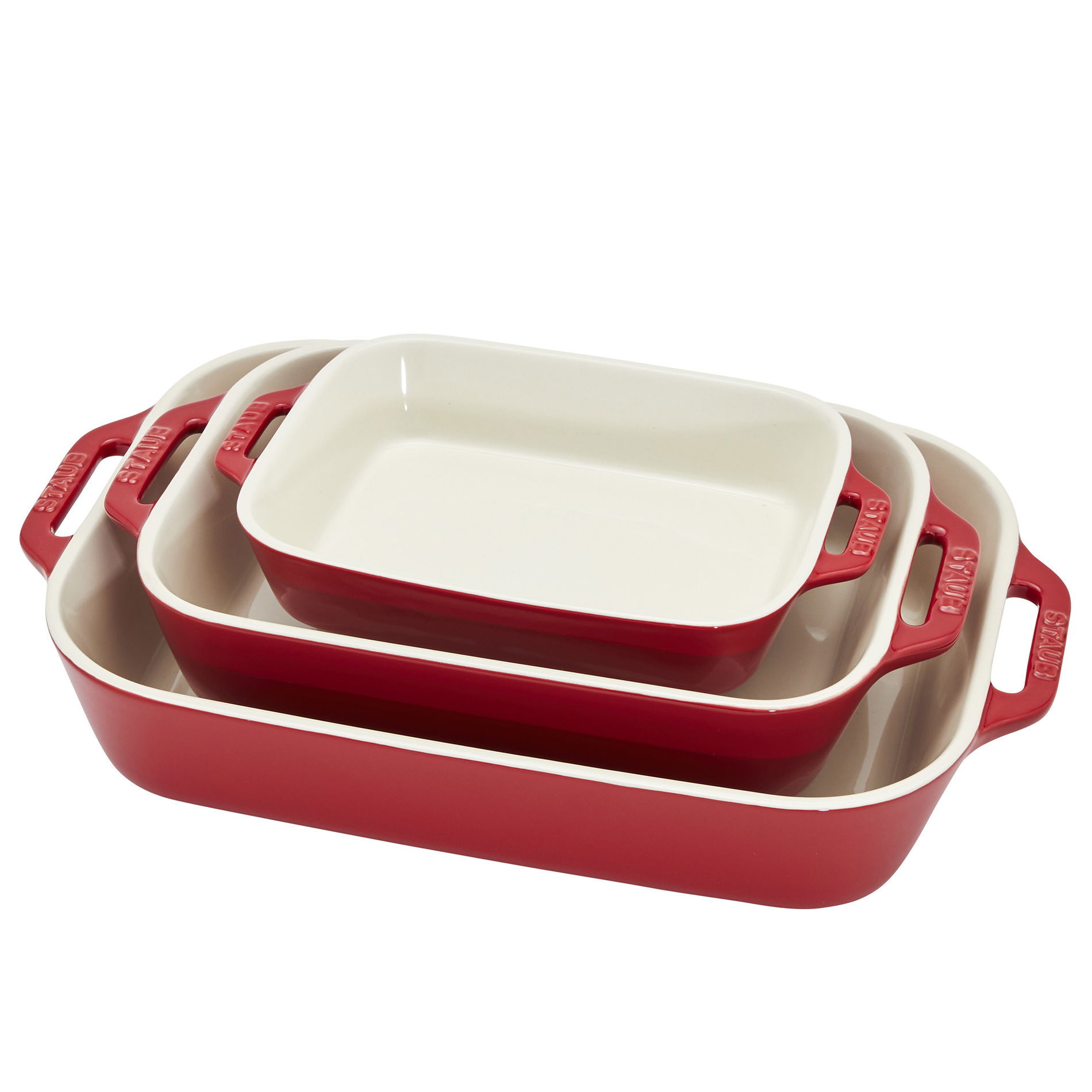 STAUB Cooking 3 ks červených – keramických, žáruvzdorných zapékacích misek