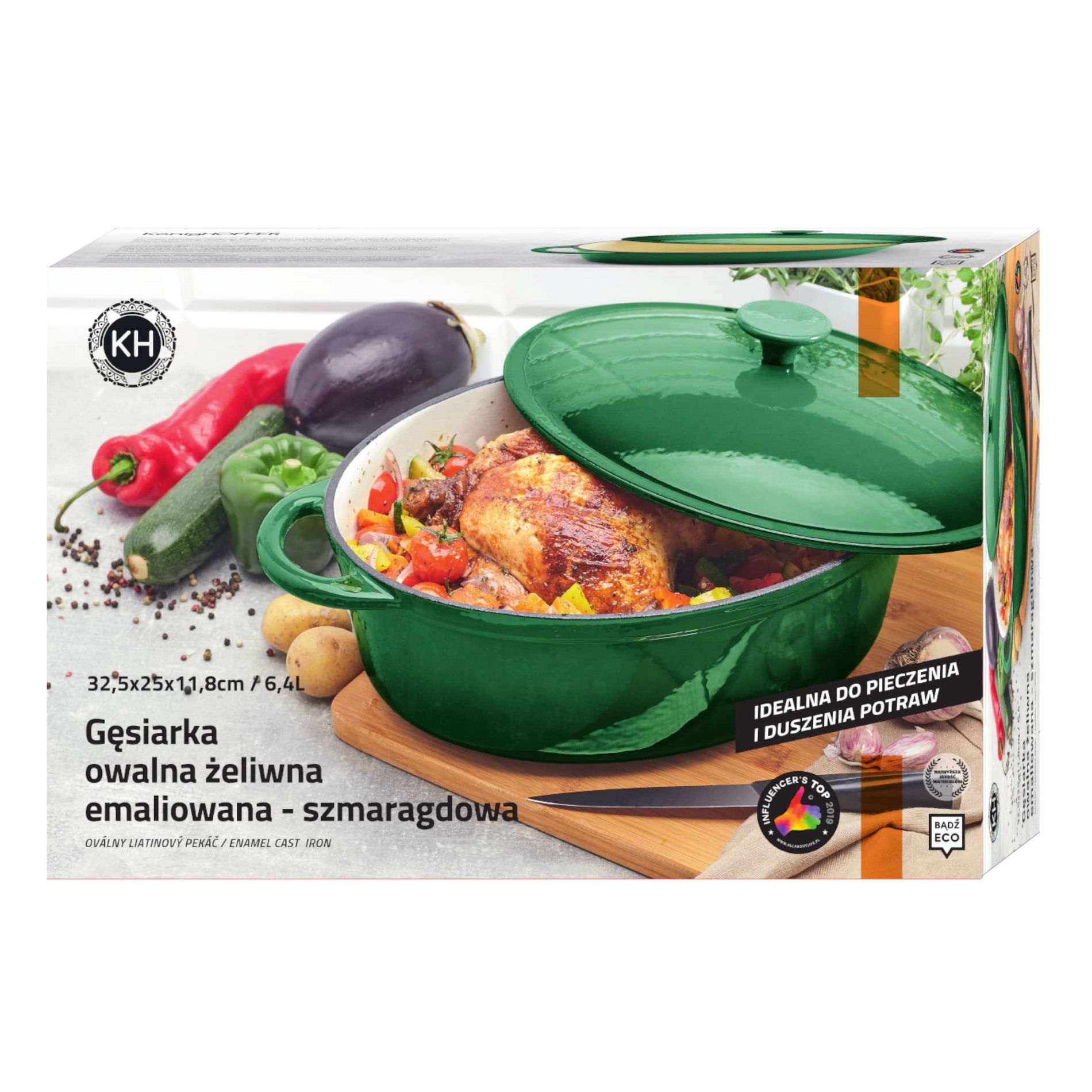 Litinový pekáč s pokličkou KONIGHOFFER OVAL zelený 6,4 l