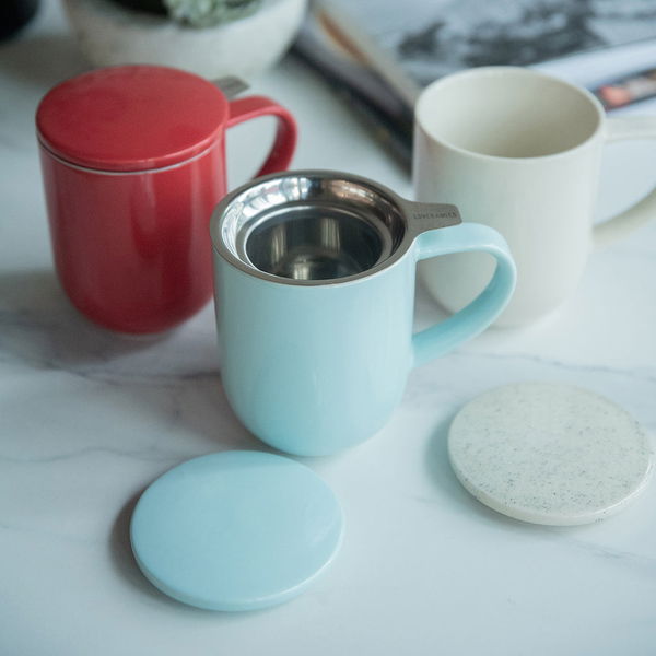 LOVERAMICS Pro Tea Red 300 ml - kubek porcelanowy z zaparzaczem i pokrywką
