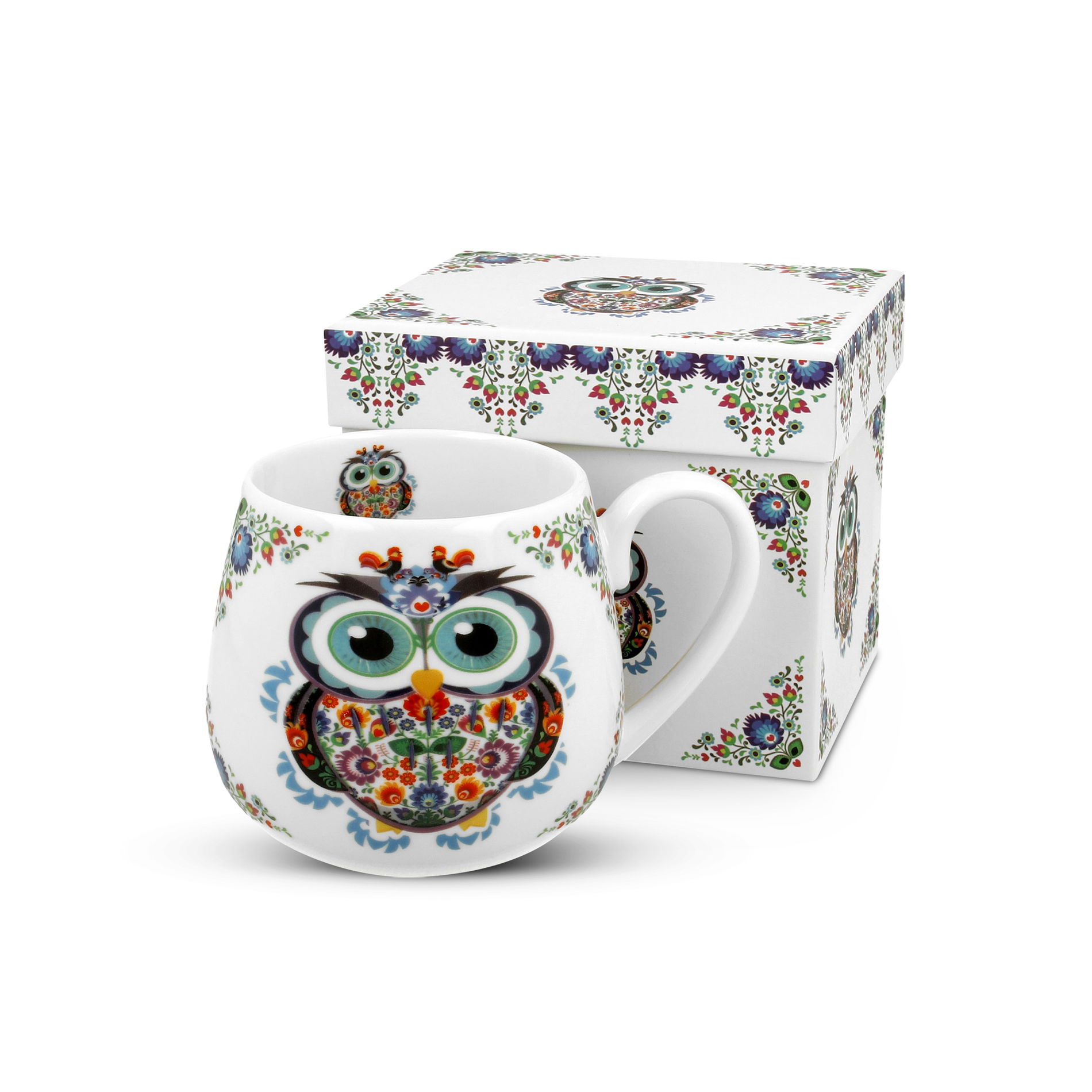 Porcelánový hrnček DUO ETNO SOVA BIELY 430 ml