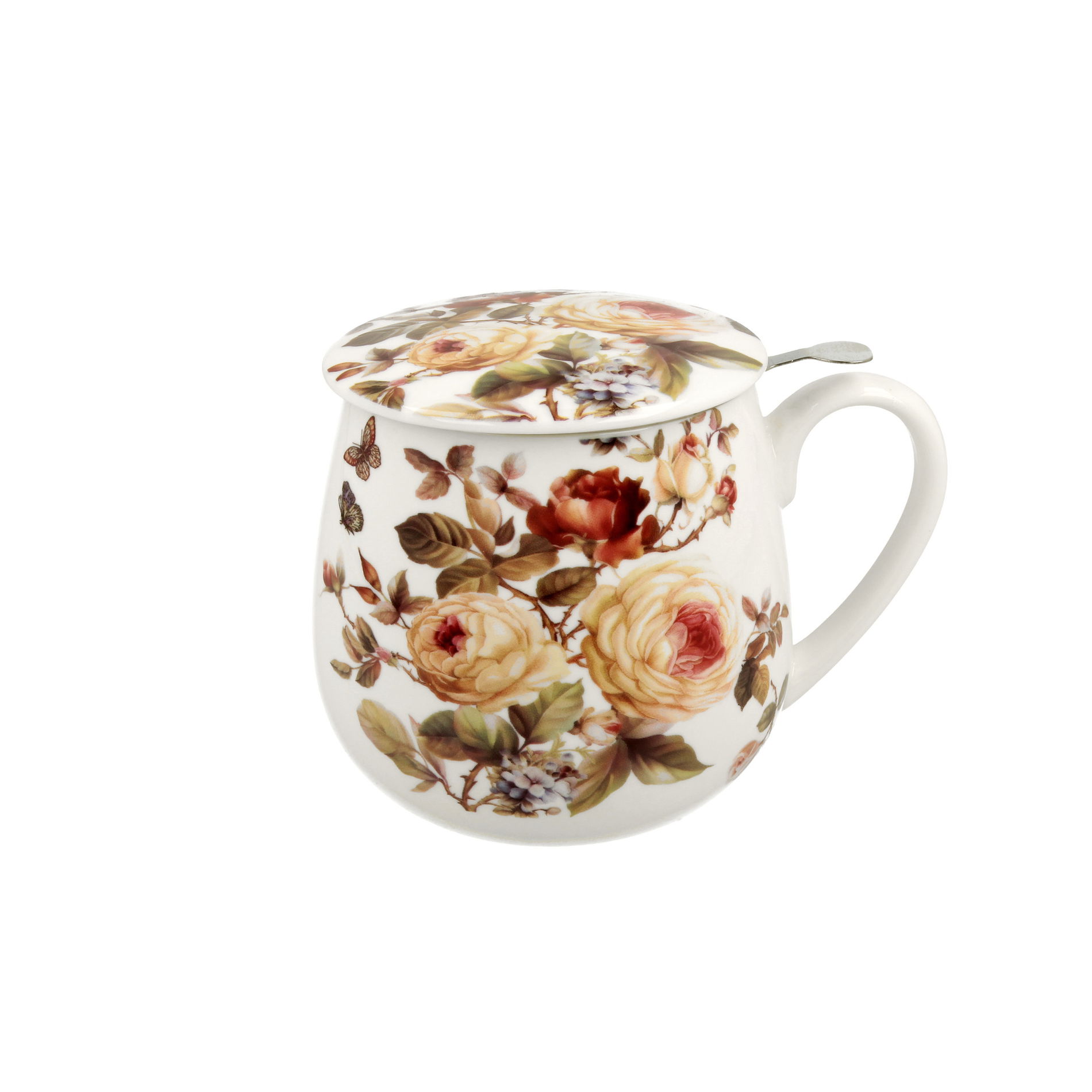 Porcelánový hrnček s čajovým infúzerom a vekom DUO ROMANTIC ZAHRA BIELY 430 ml
