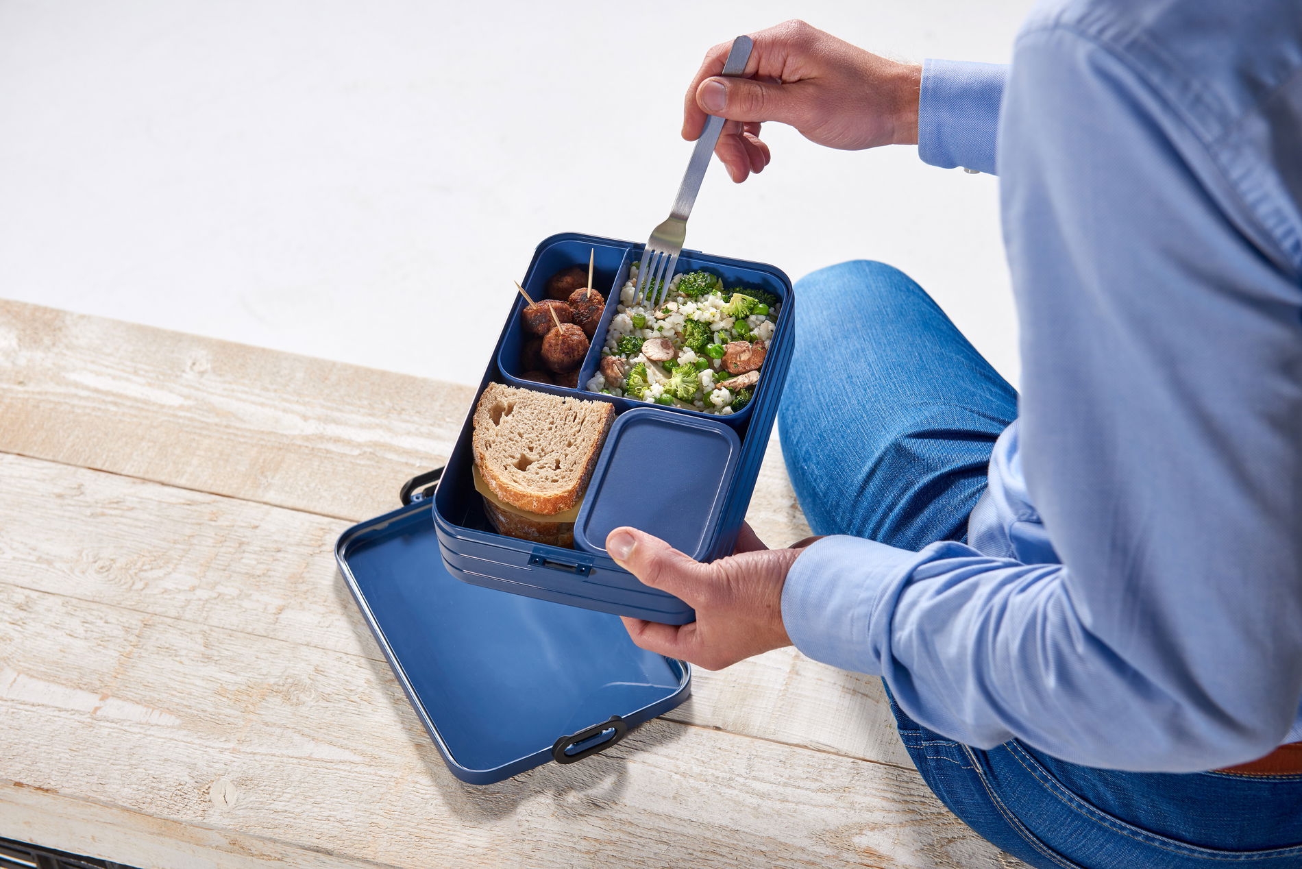 MEPAL Take a Break modrý 1,5 l - plastový lunch box se dvěma nádobami a vidličkou