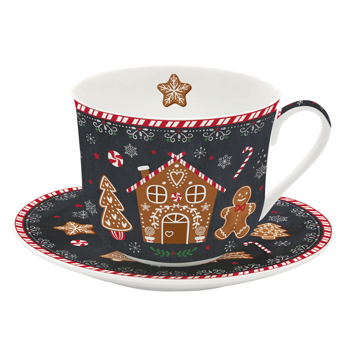 GINGERBREAD 400 ml porcelánový šálek na čaj a kávu s podšálkem