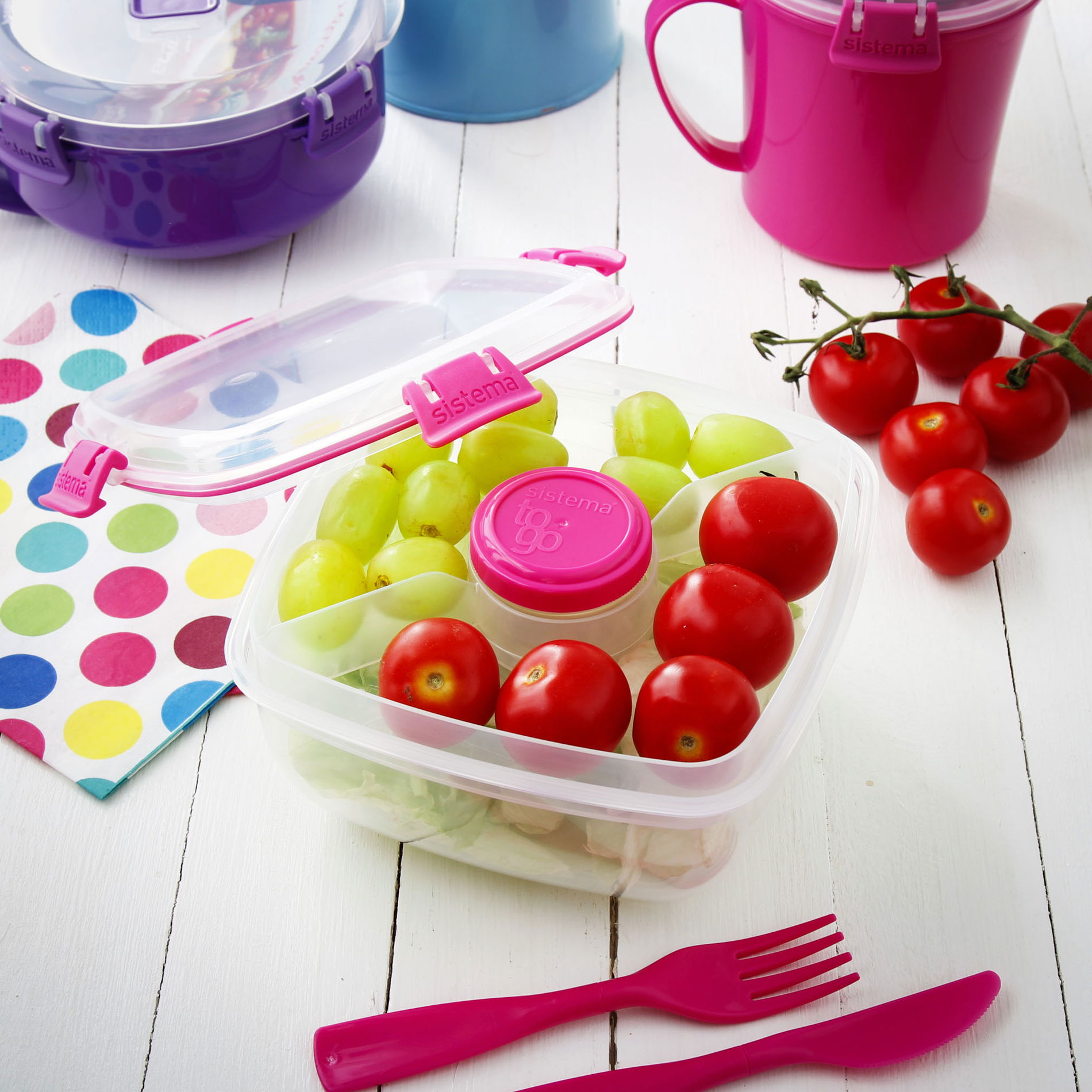 SISTEMA To Go Salad 1,1 l růžová - plastový box na oběd / snídaňový box s příborem