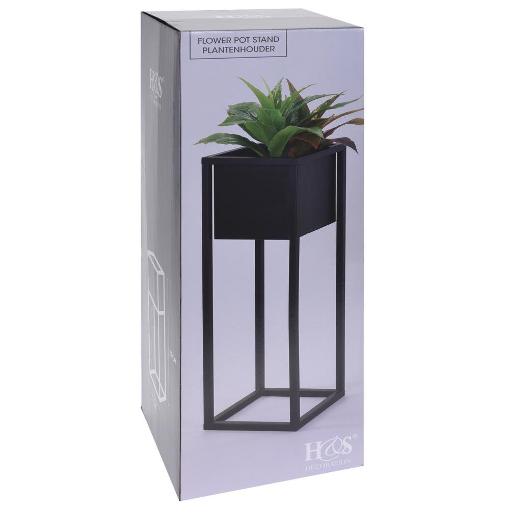 Ocelový květináč na stojanu INDUSTRIAL černý 60 cm