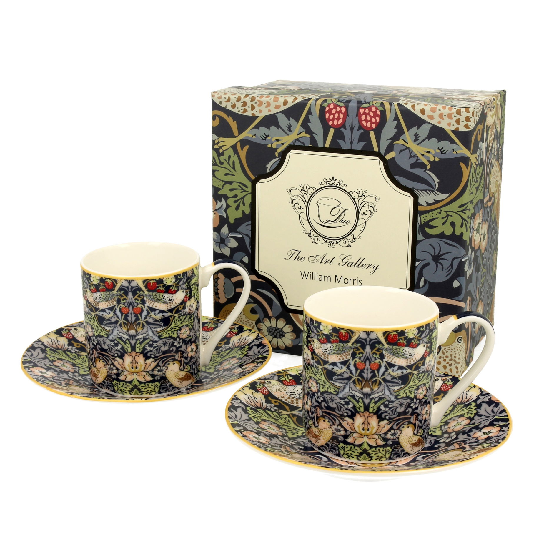 DUO Art Gallery By William Morris Strawberry Thief 90 ml 2 szt. wielokolorowe - filiżanki do espresso porcelanowe ze spodkami