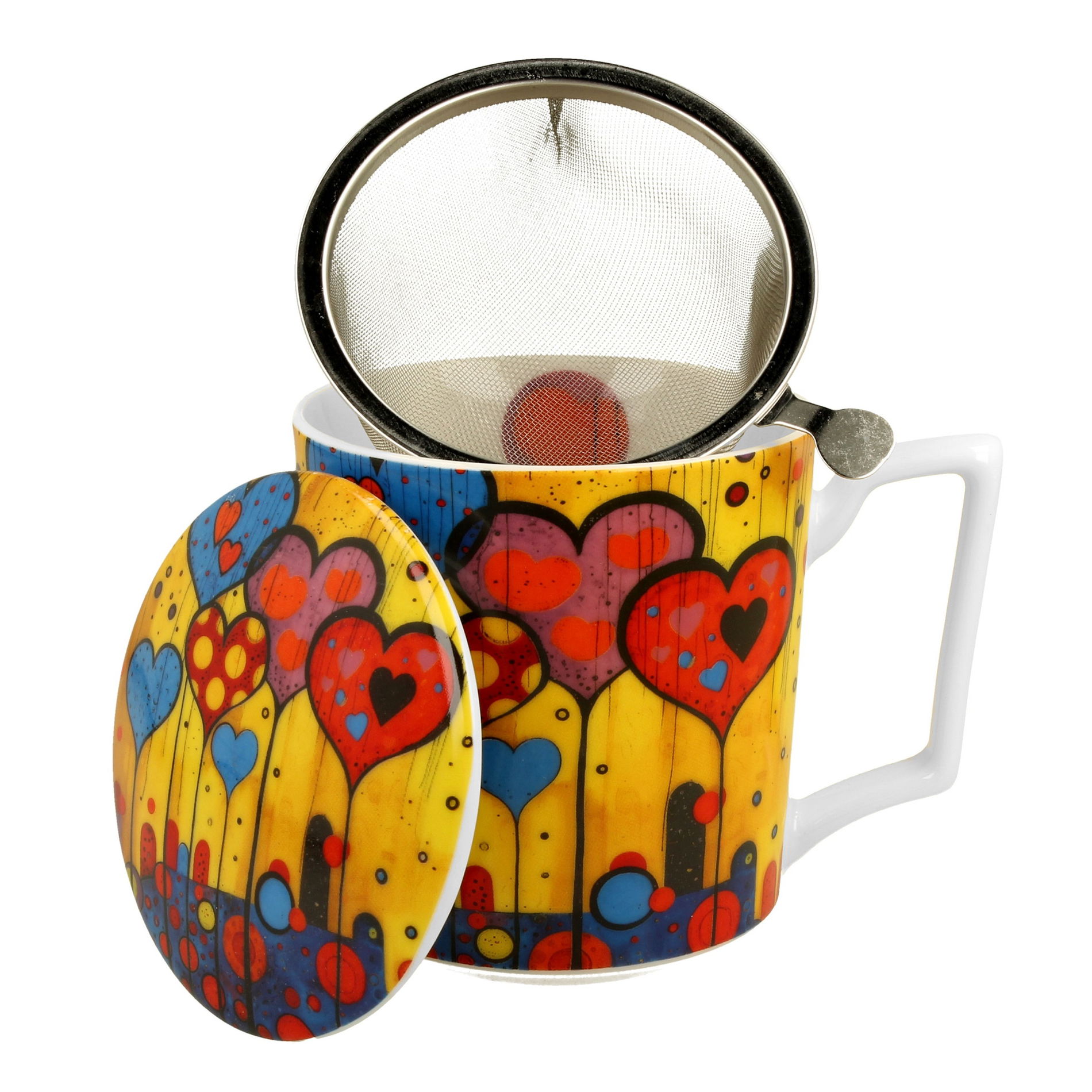 Kubek porcelanowy z zaparzaczem i pokrywką DUO MODERN HEARTS 450 ml