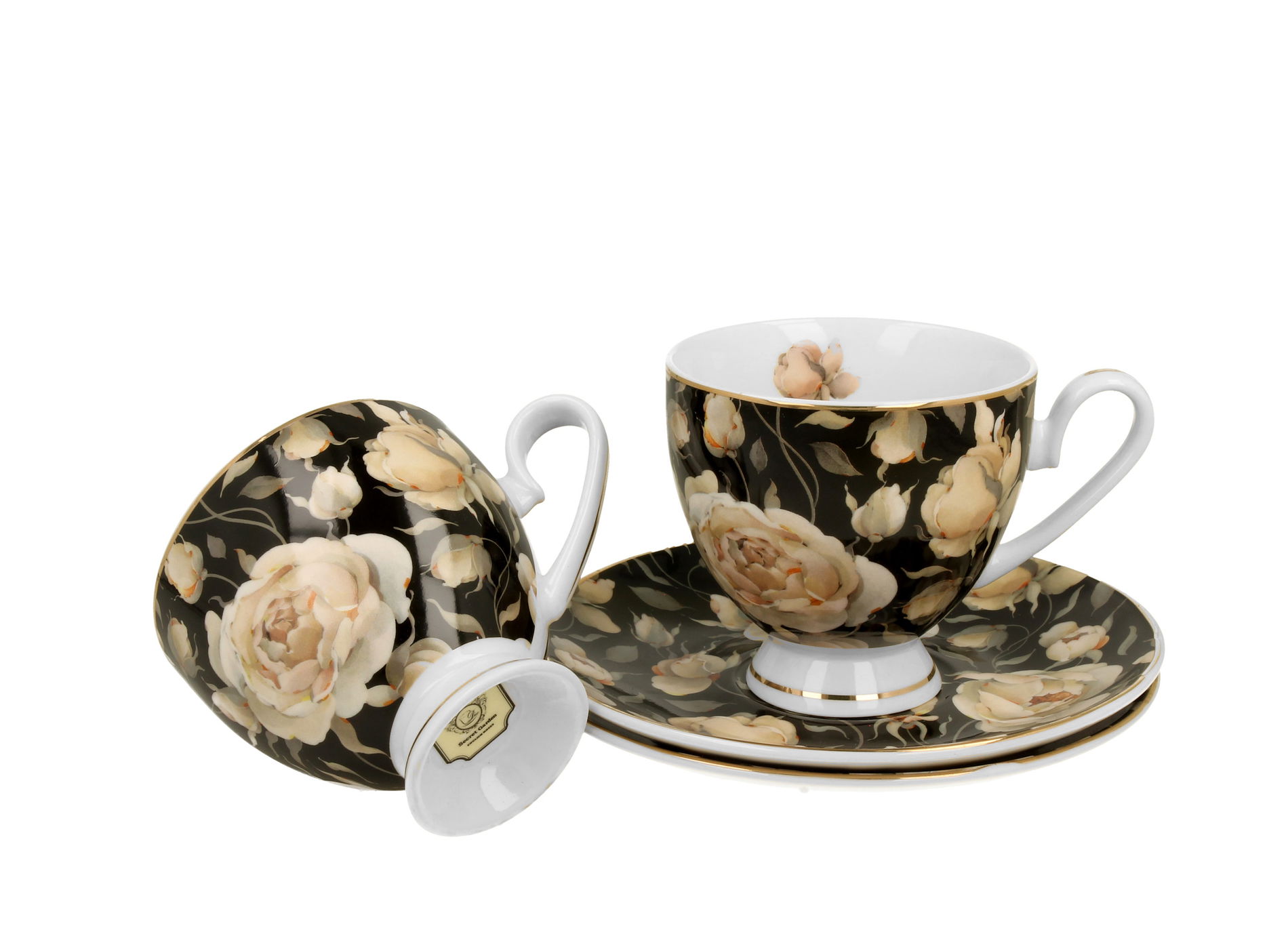 Filiżanki do kawy i herbaty porcelanowe ze spodkami DUO THE SECRET GARDEN ENGLISH ROSES 220 ml 2 szt.