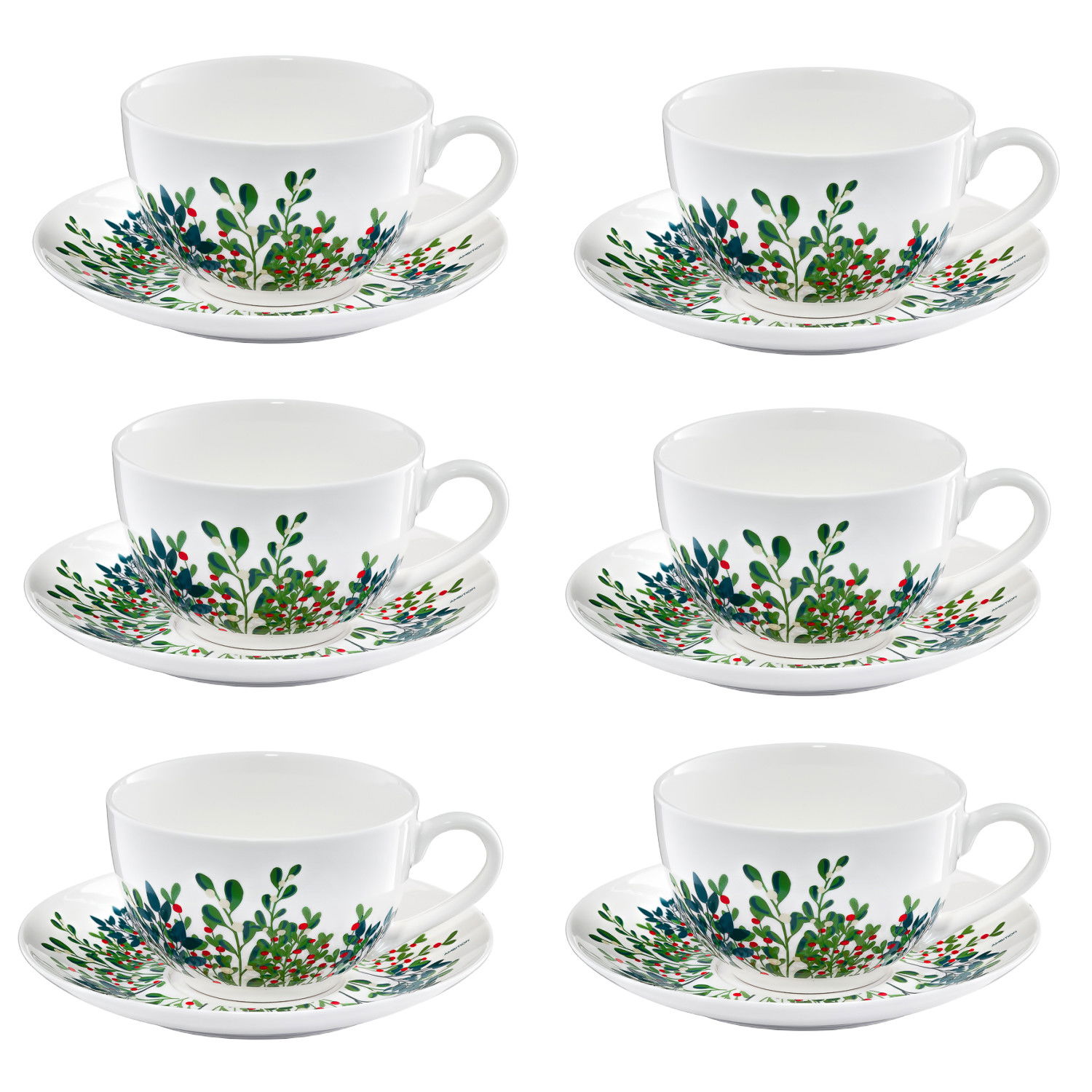 AMBITION Zelený 220 ml bielo-zelený 6 ks - porcelánové šálky na kávu a čaj so spodkom
