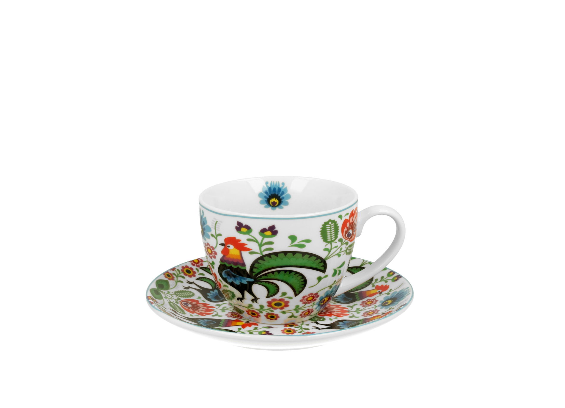 Porcelánový šál na kávu a čaj s tanierikom DUO KONÍKY FOLK 250 ml