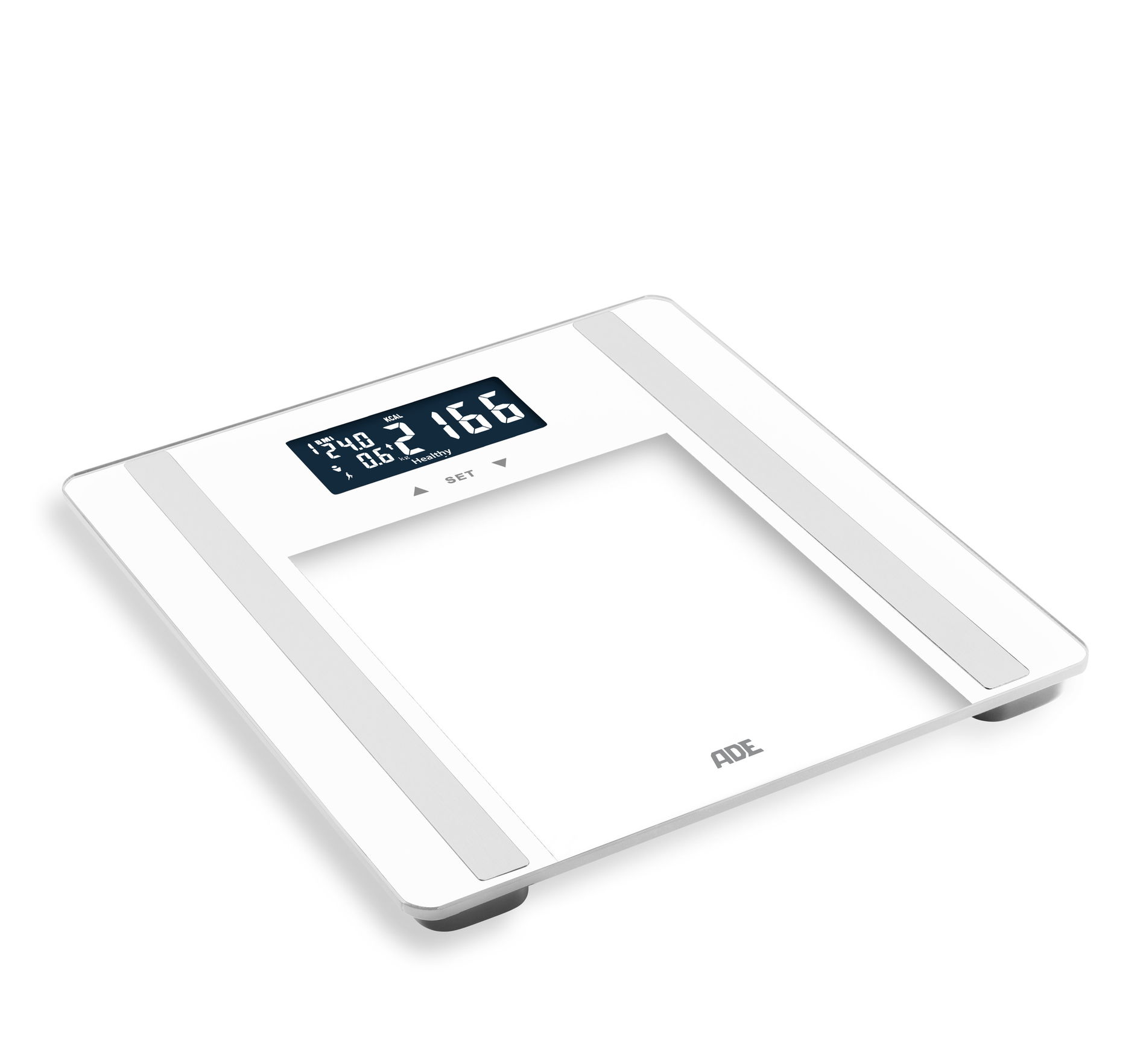ADE Ines 30 x 30 cm - elektronické skleněné koupelnové váhy s analýzou tělesné hmotnosti