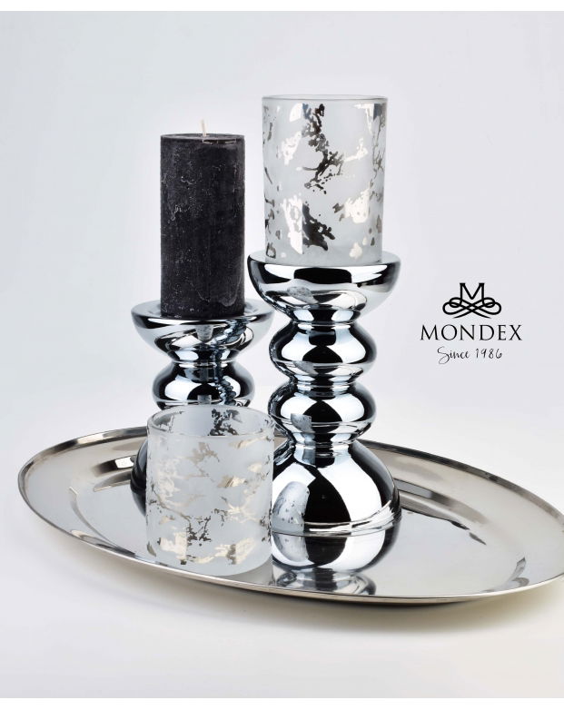 Skleněný svícen MONDEX RITA GREY15 cm