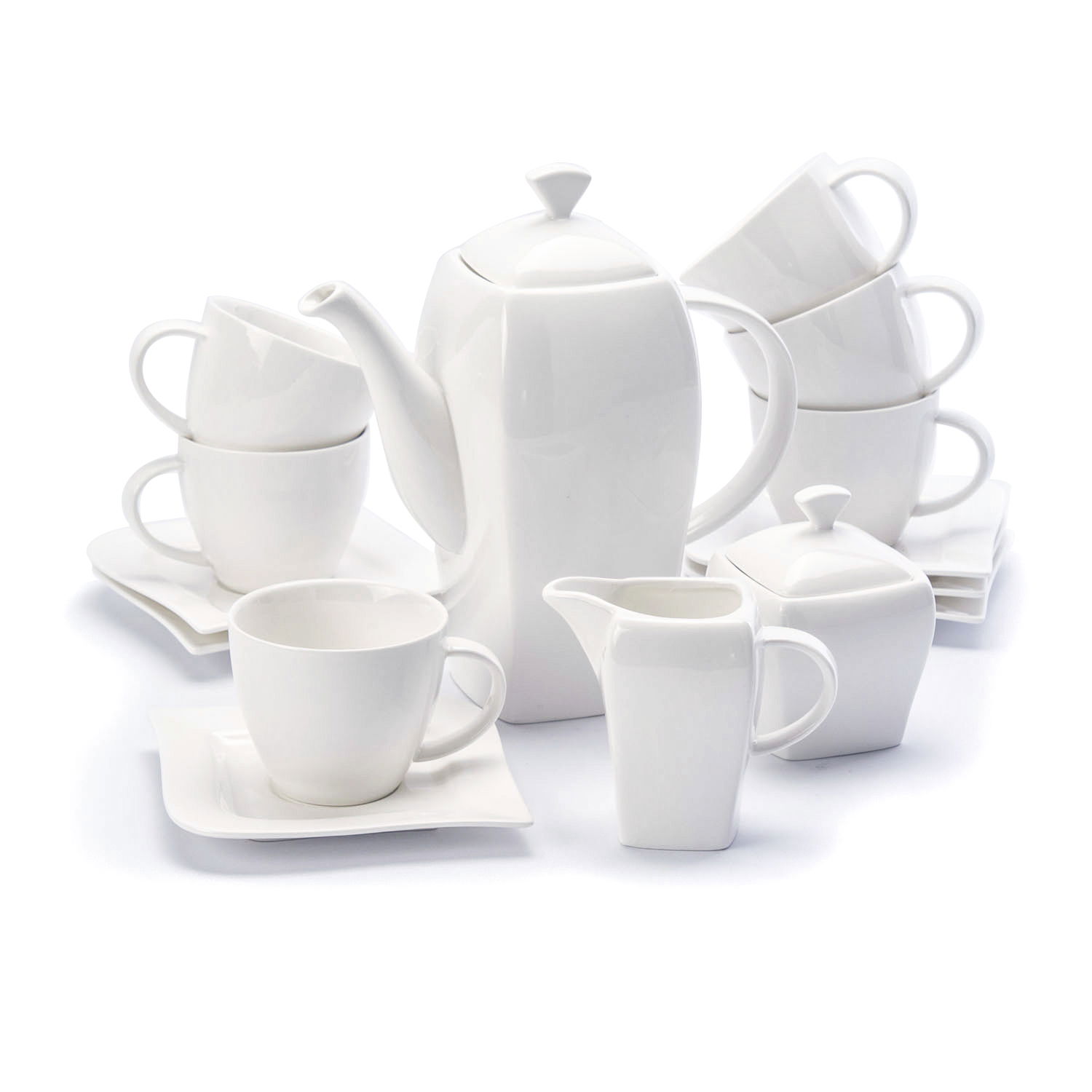 Porcelánový kávový servis AMBITION WAVE BÍLÝ pro 6 osob (17 ks)