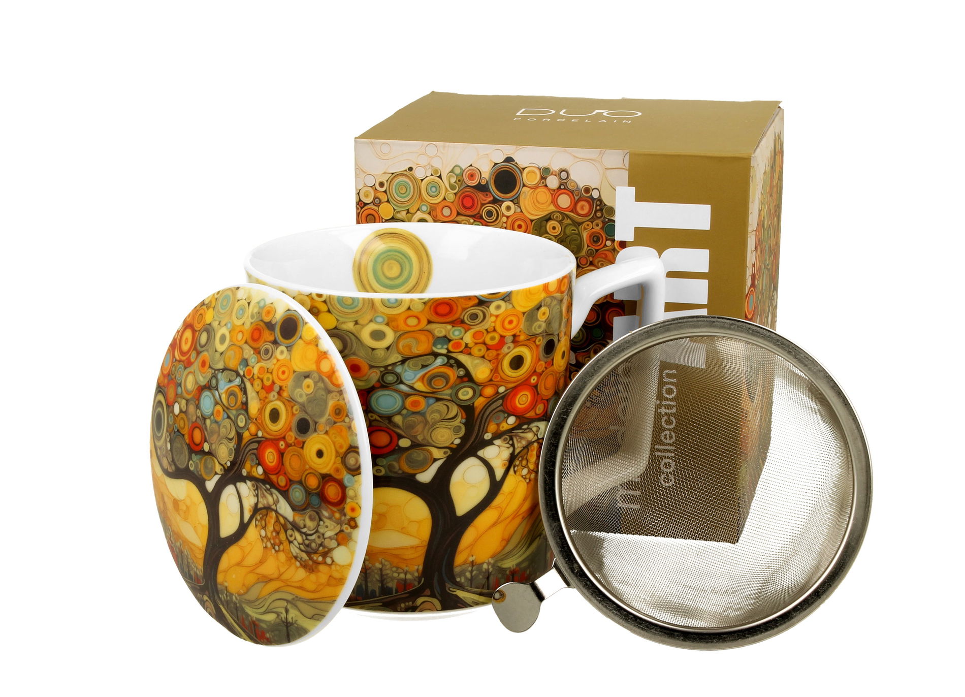 Kubek porcelanowy z zaparzaczem i pokrywką DUO MODERN TREE 450 ml