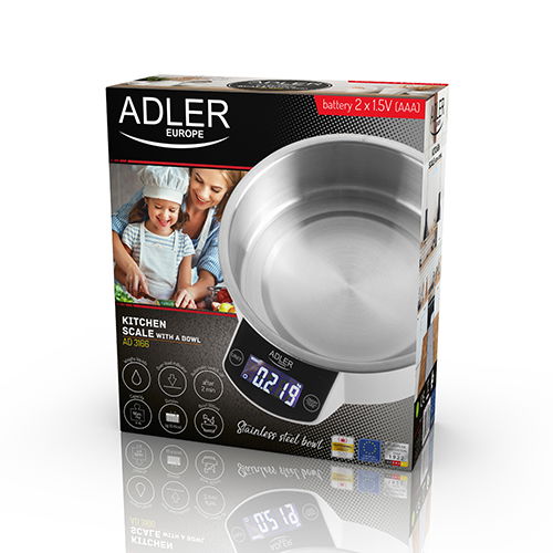 ADLER Weight - digitální (elektronická) kuchyňská váha s miskou z nerezové oceli