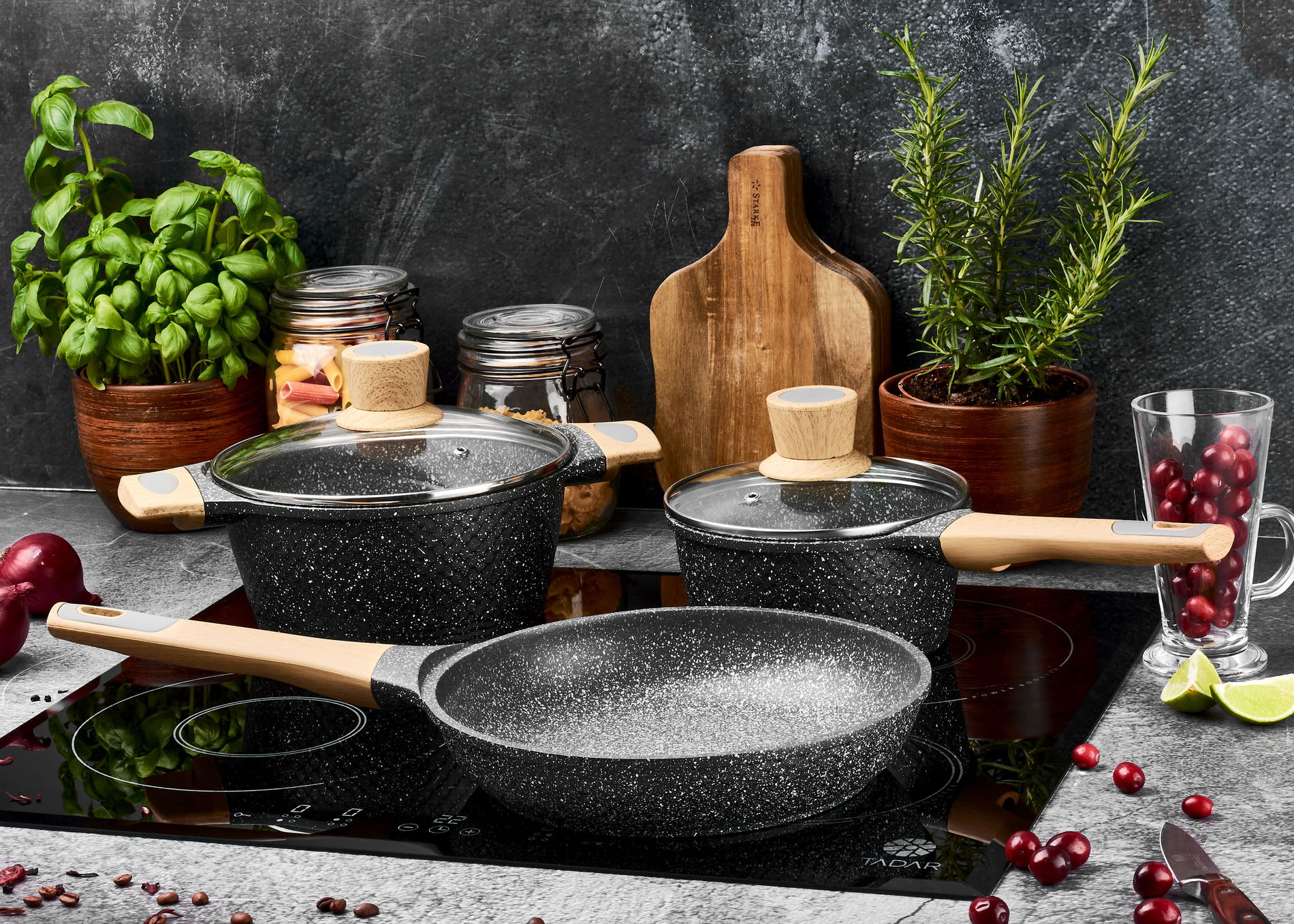 Nepřilnavá pánev wok s pokličkou STARKE PRO ASHEN GRANITE 28 cm