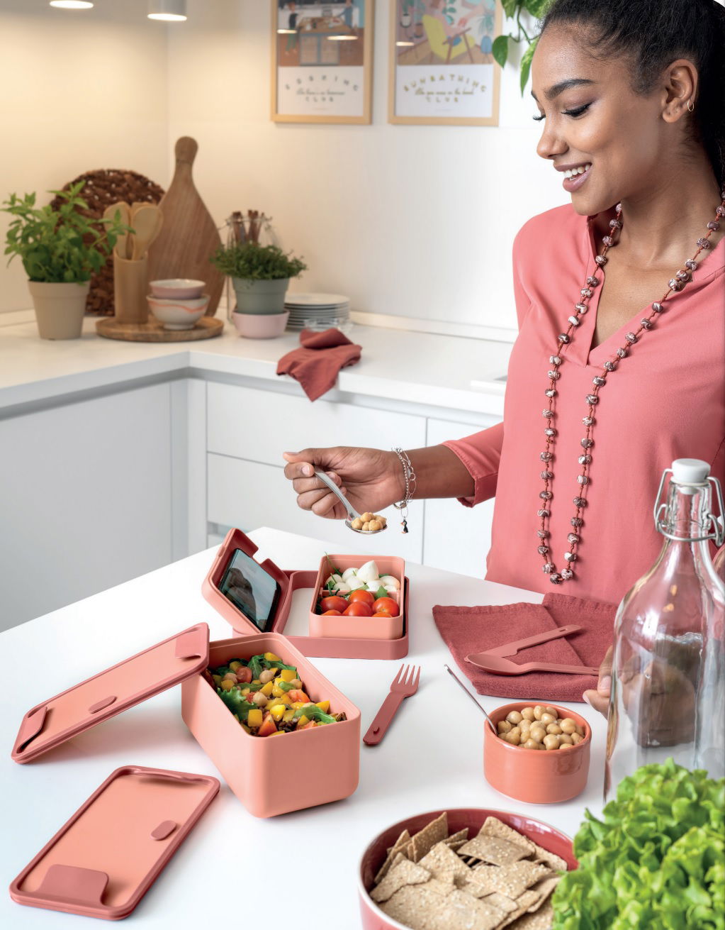 BLIM+ Create Bauletto - lunch box / śniadaniówka ze sztućcami trzykomorowa