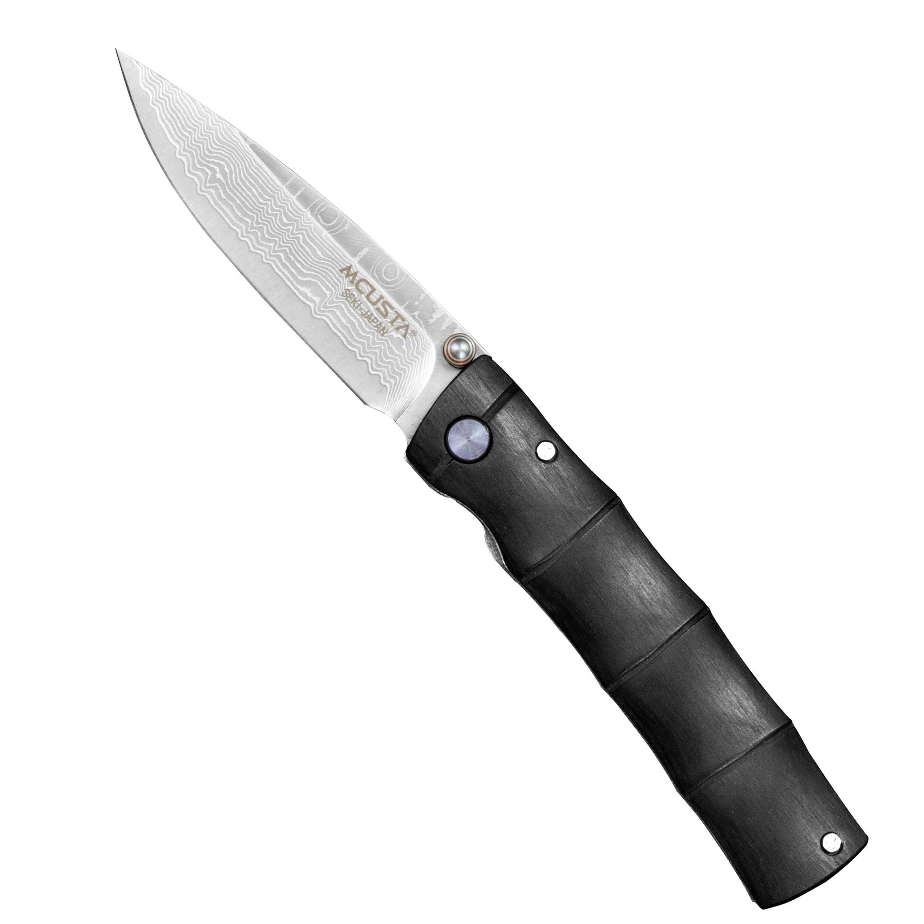 MCUSTA Shinra Emotion Black Pakka Damascus 6,5 cm - japoński nóż survivalowy składany ze stali damasceńskiej