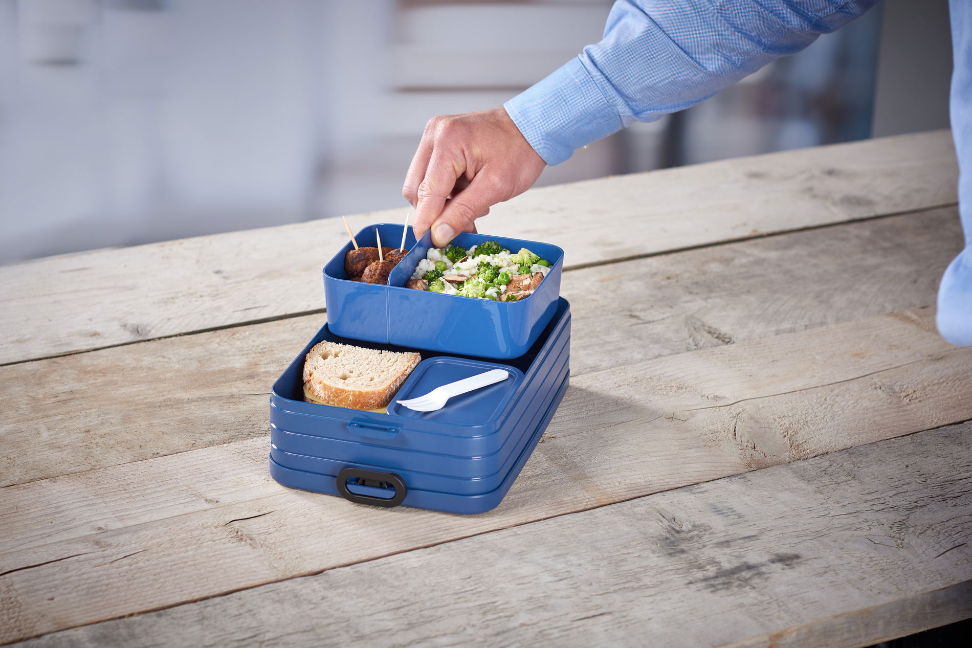 MEPAL Take a Break modrý 1,5 l - plastový lunch box se dvěma nádobami a vidličkou