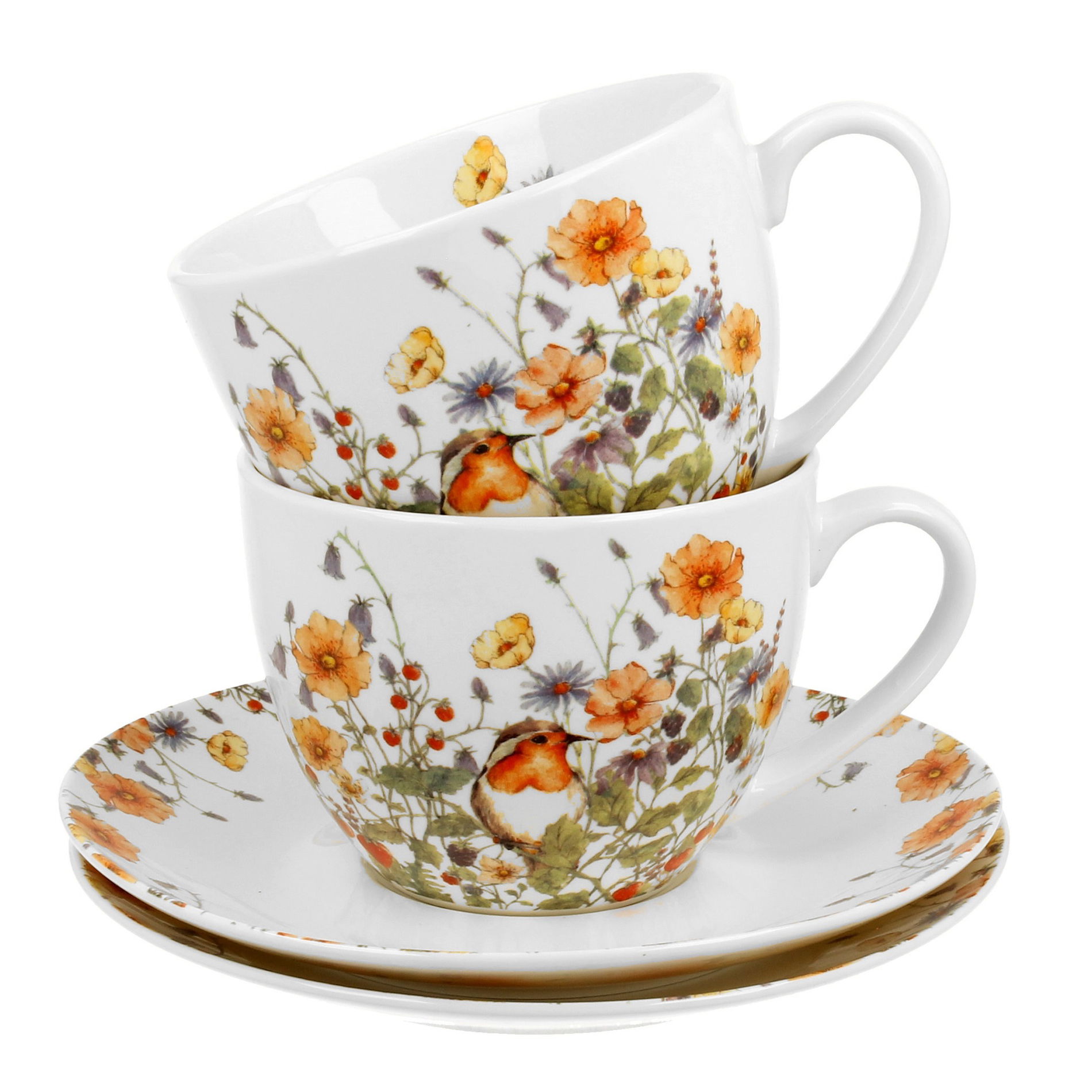Porcelánové šálky na kávu a čaj s tanierikmi DUO WILD BIRD 280 ml 2 ks