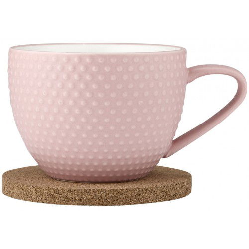 LADELLE Textured 350 ml svetloružový - porcelánový hrnček s podložkou