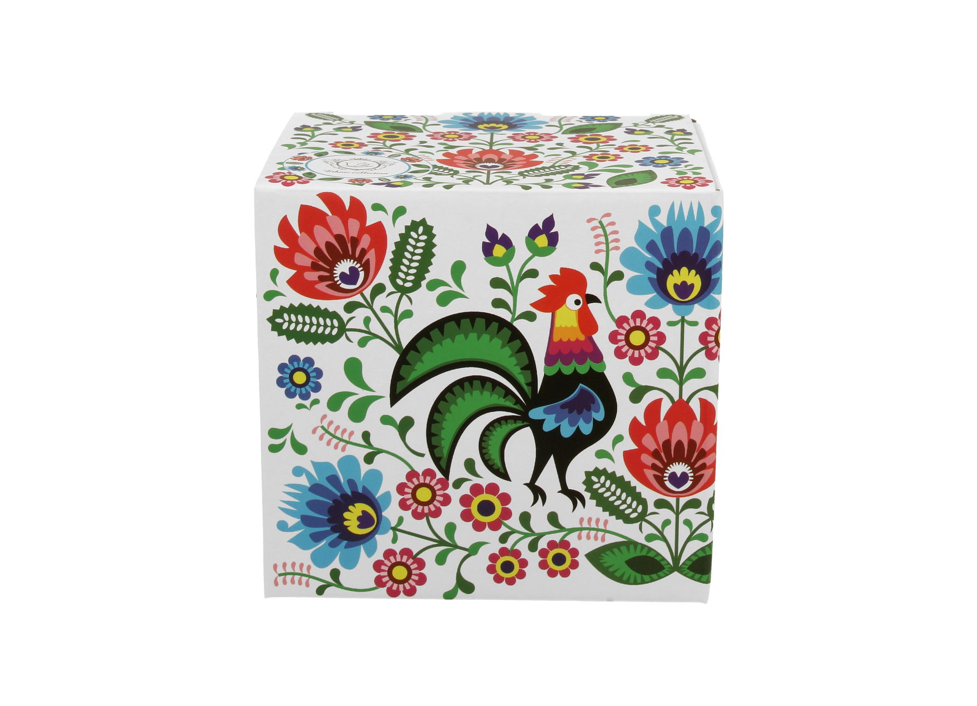 Kubek porcelanowy z zaparzaczem i pokrywką DUO ETNO KOGUTY FOLK 430 ml