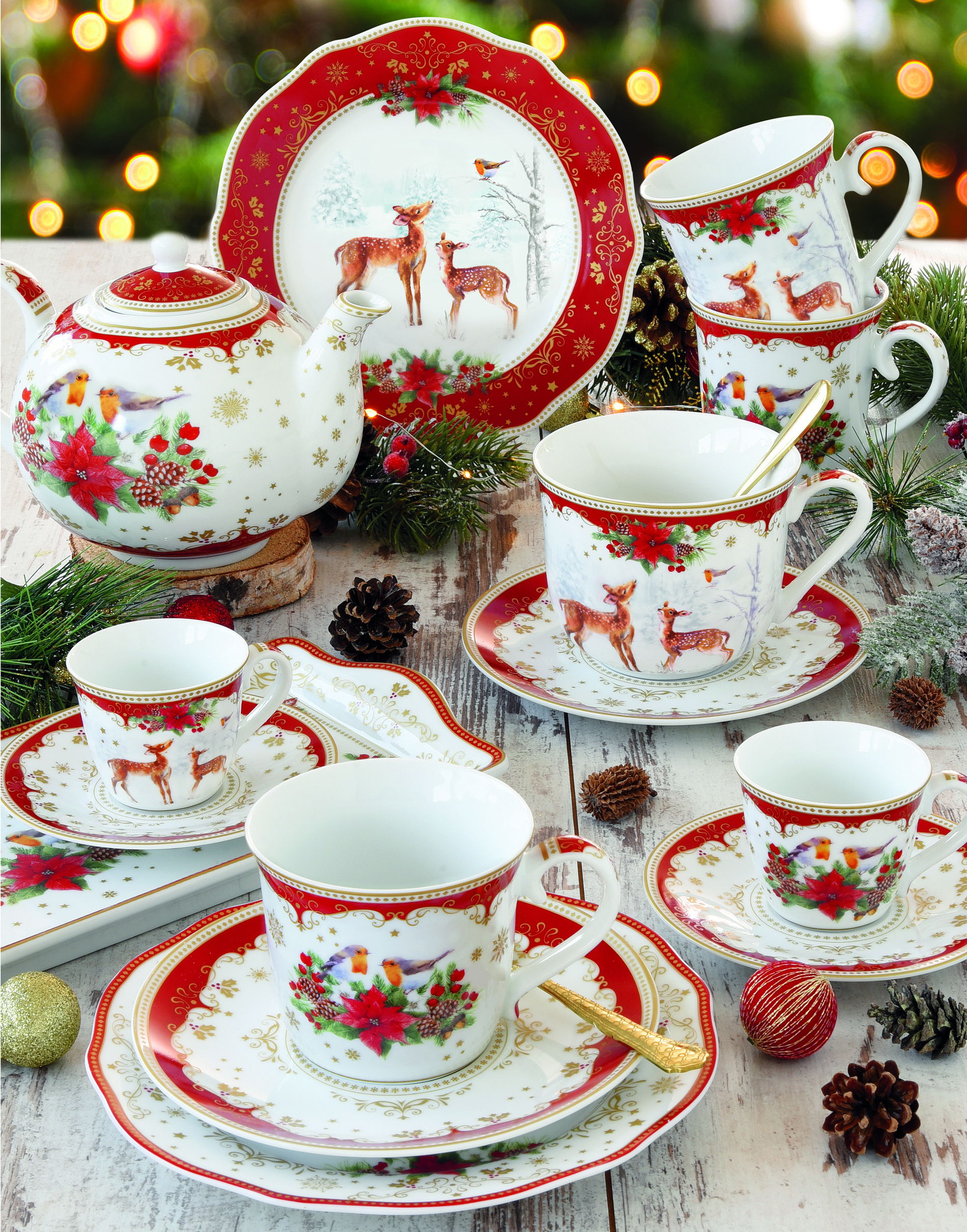 Porcelánové šálky na espresso s tanierikmi CHRISTMAS MELODY 80 ml 2 ks.