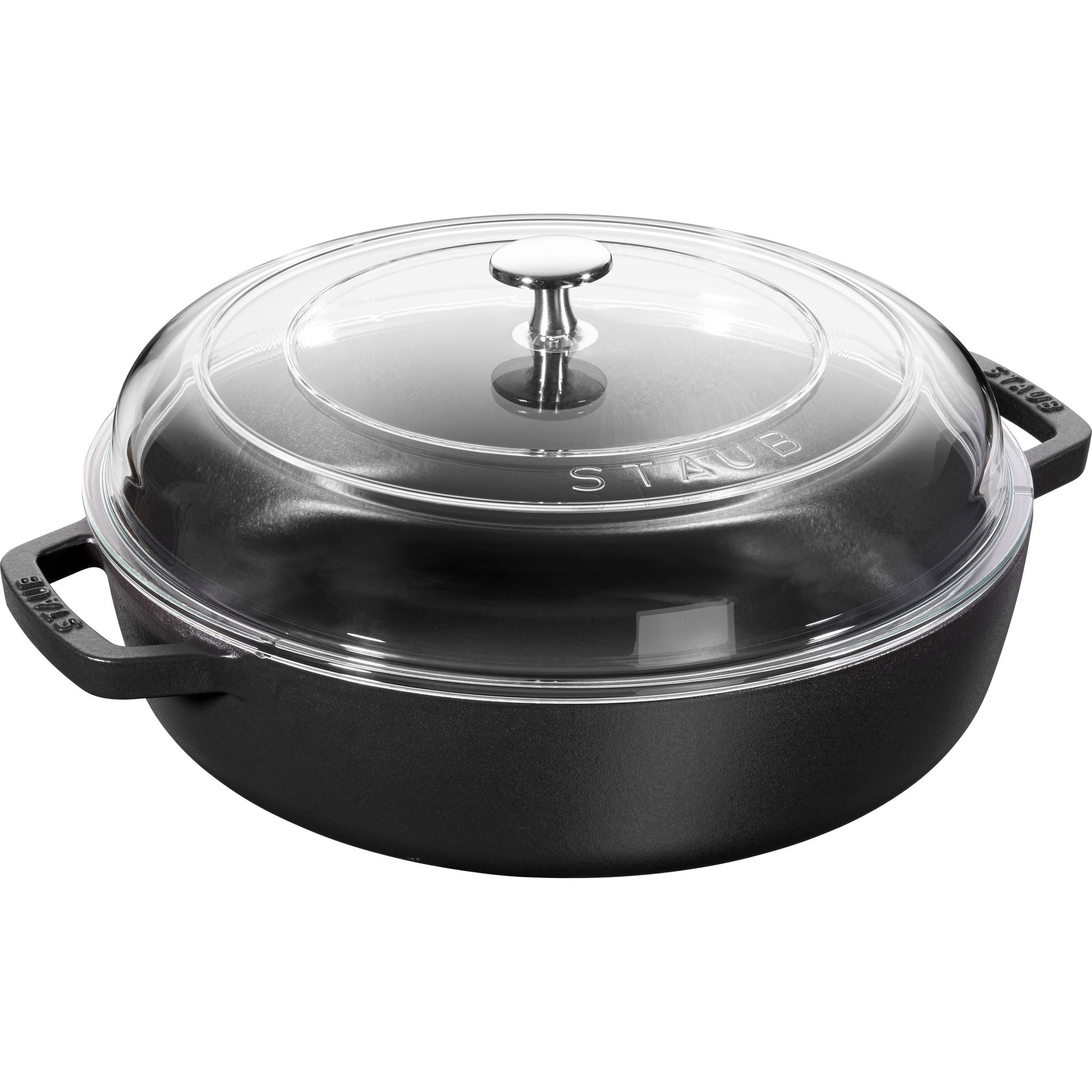 STAUB 28 cm - litinová servírovací pánev s dvěma úchyty a poklicí