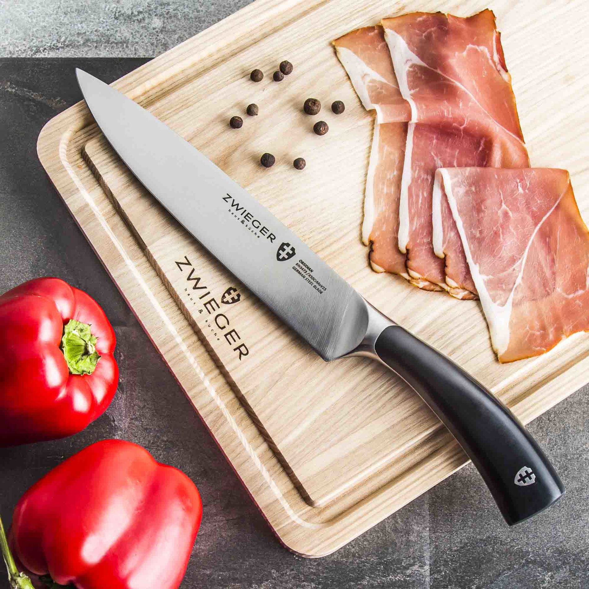 ZWIEGER Obsidian 20 cm černý - univerzální kuchyňský nůž z nerezové oceli
