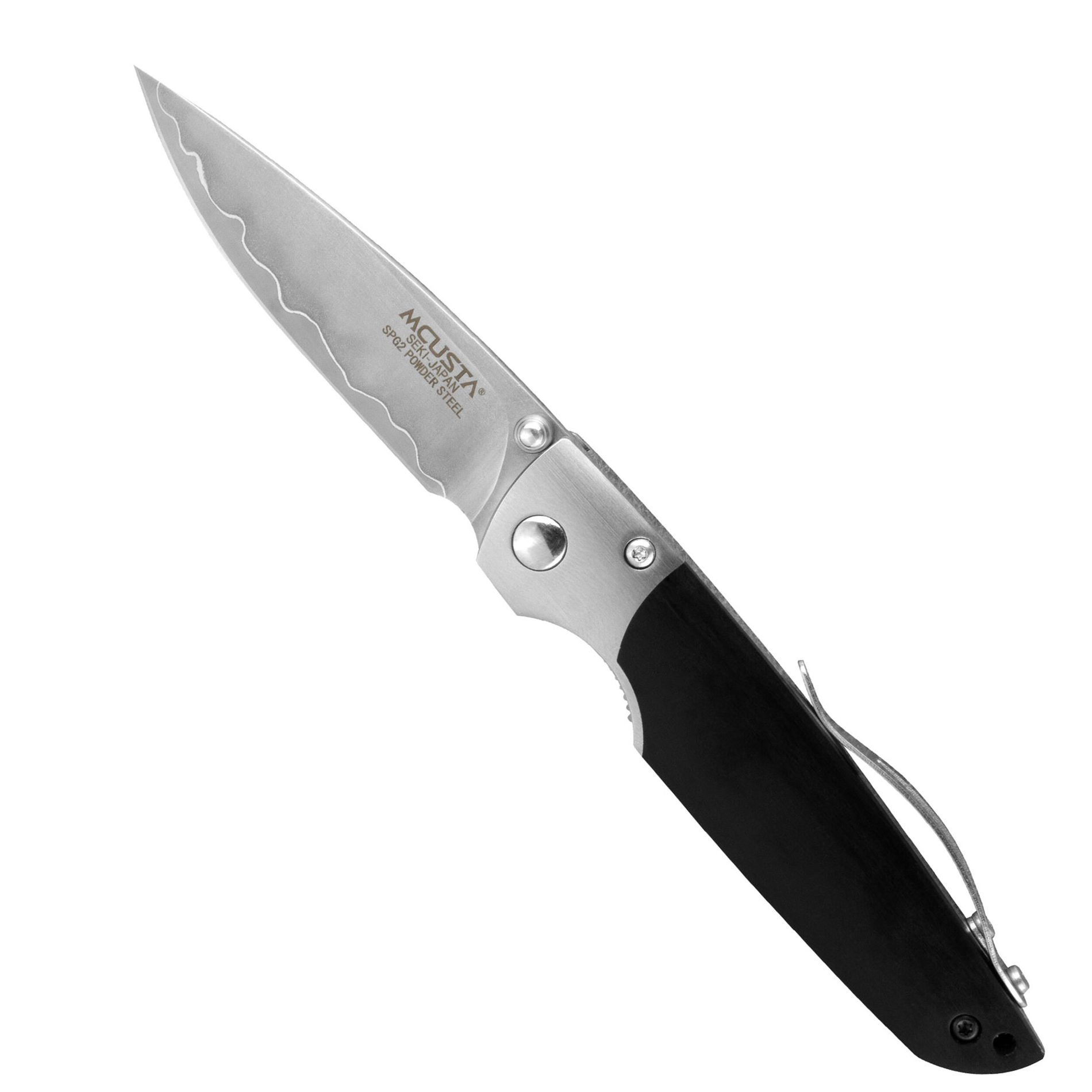 MCUSTA Shinra Mixture Black Pakka 6,5 cm - japoński nóż survivalowy składany ze stali proszkowej