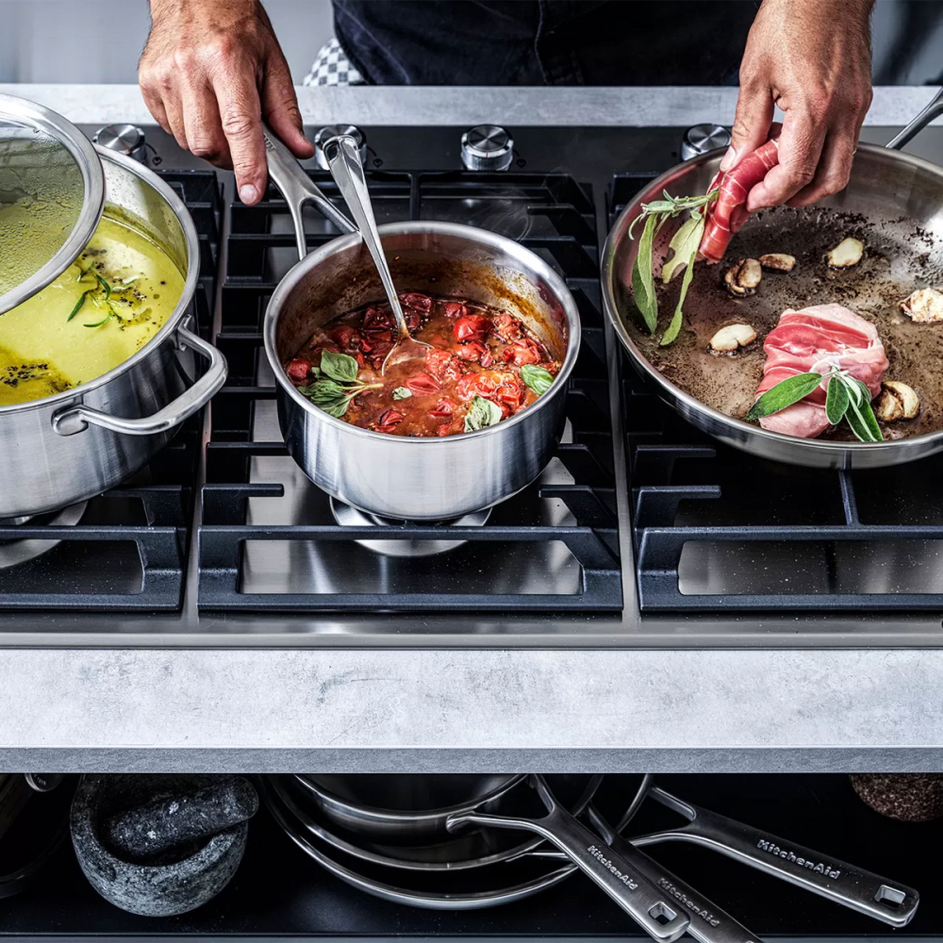 KITCHENAID Multi-Ply Stainless Steel II 3 ks - nerezové hrnce s pokrievkami