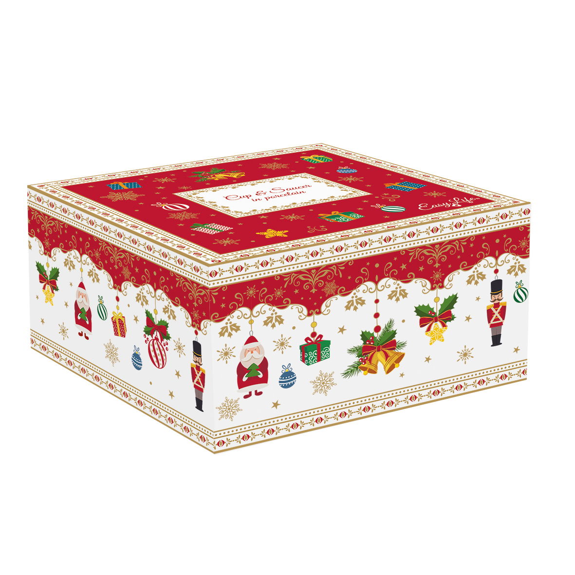Porcelánové šálky na espresso s podšálky MAGICKÉ KULIČKY X-MASS BÍLÉ-ČERVENÉ 100 ml 2 ks