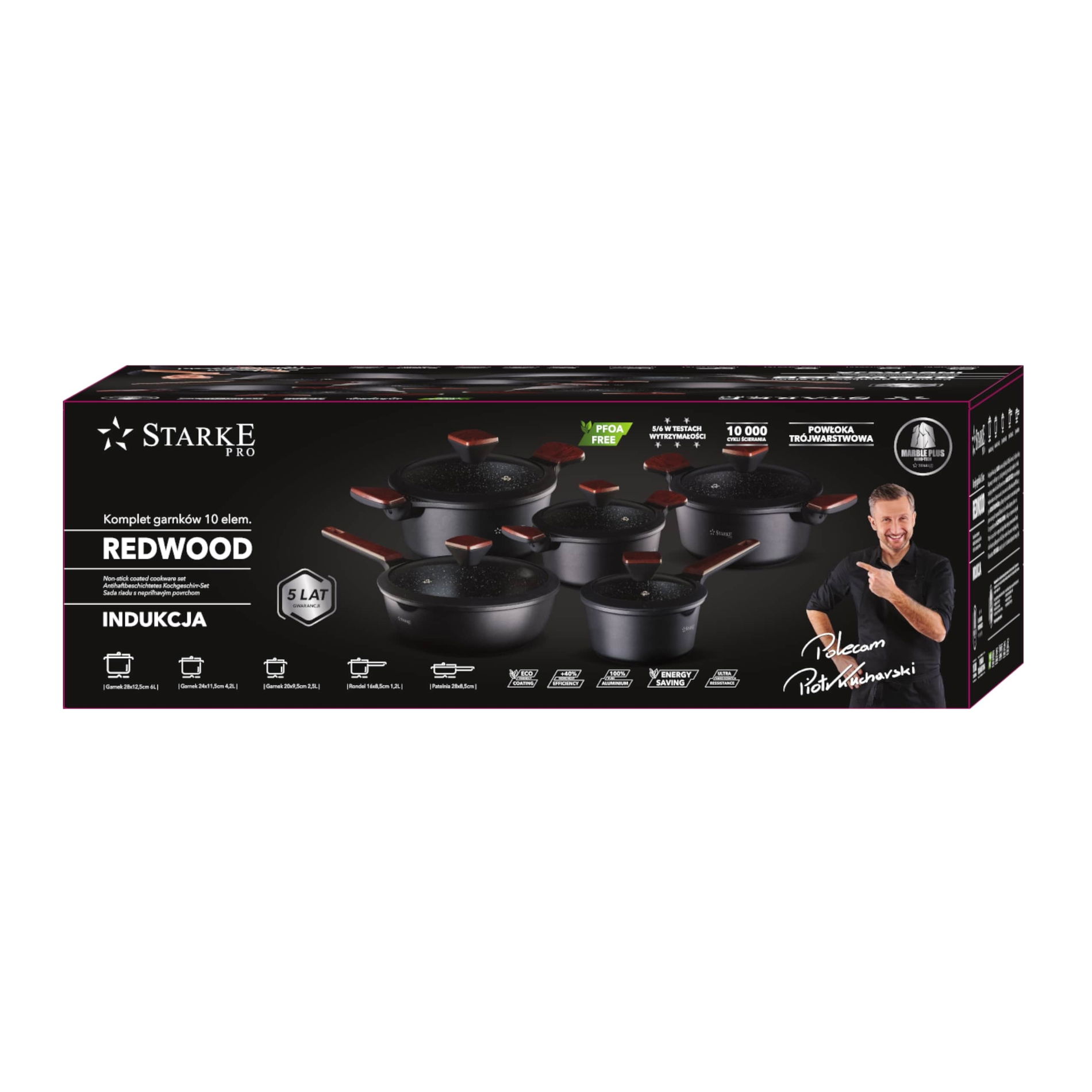Sada 4 hliníkových hrncov s pokrievkami a nepriľnavou panvicou STARKE PRO REDWOOD 10 el.