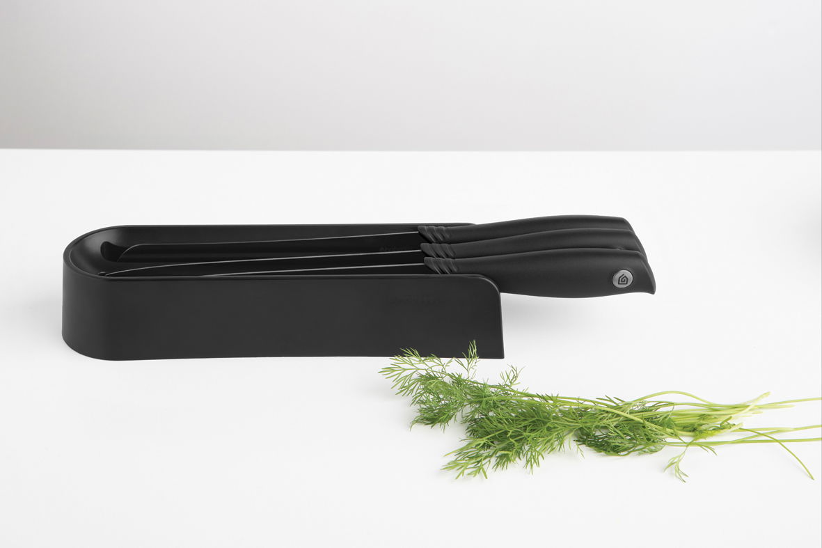 BRABANTIA Tasty+ 3 ks černá - sada ocelových kuchyňských nožů v bloku