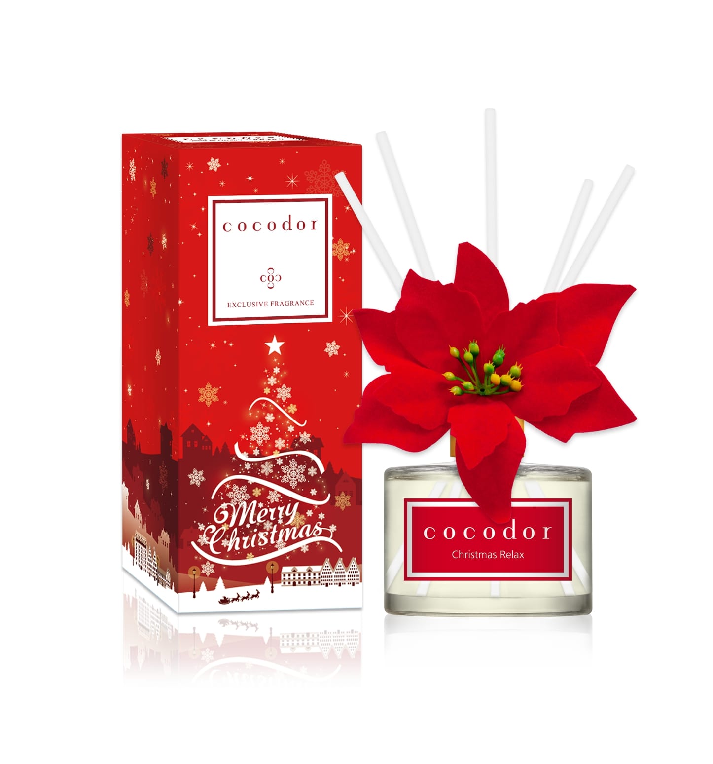 Skleněný aroma difuzér s tyčinkami COCODOR HVĚZDA BETLÉMSKÉ CHRISTMAS RELAX 200 ml