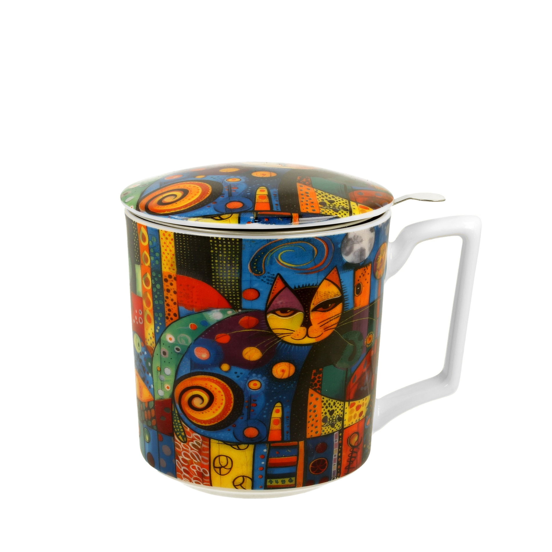 Kubek porcelanowy z zaparzaczem i pokrywką DUO MODERN CAT 450 ml