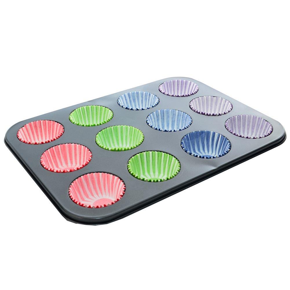 Forma na pečenie 12 muffinov a koláčikov kovová BAKE CUPCAKES