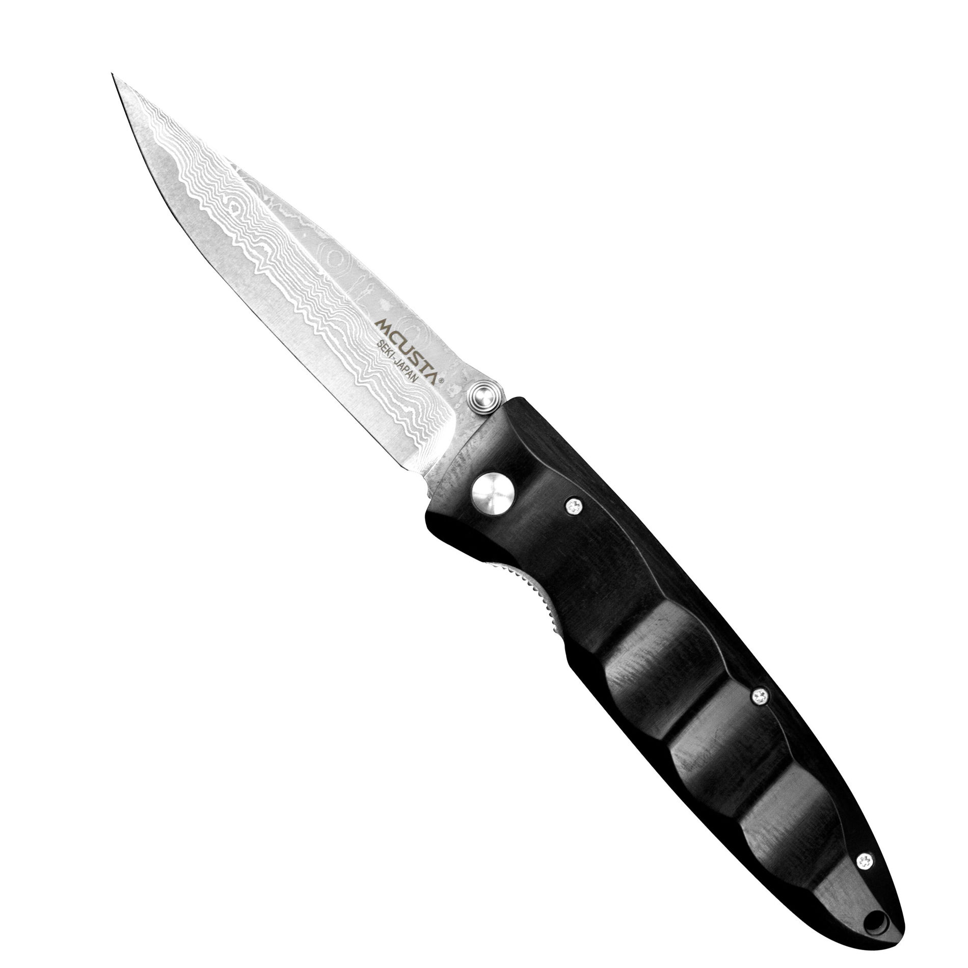 MCUSTA Classic Wave Black Pakka Damascus 8,5 cm - japoński nóż survivalowy składany ze stali damasceńskiej