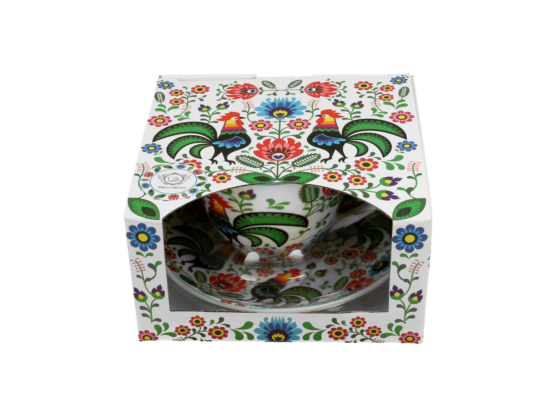 Porcelánový šál na kávu a čaj s tanierikom DUO KONÍKY FOLK 250 ml