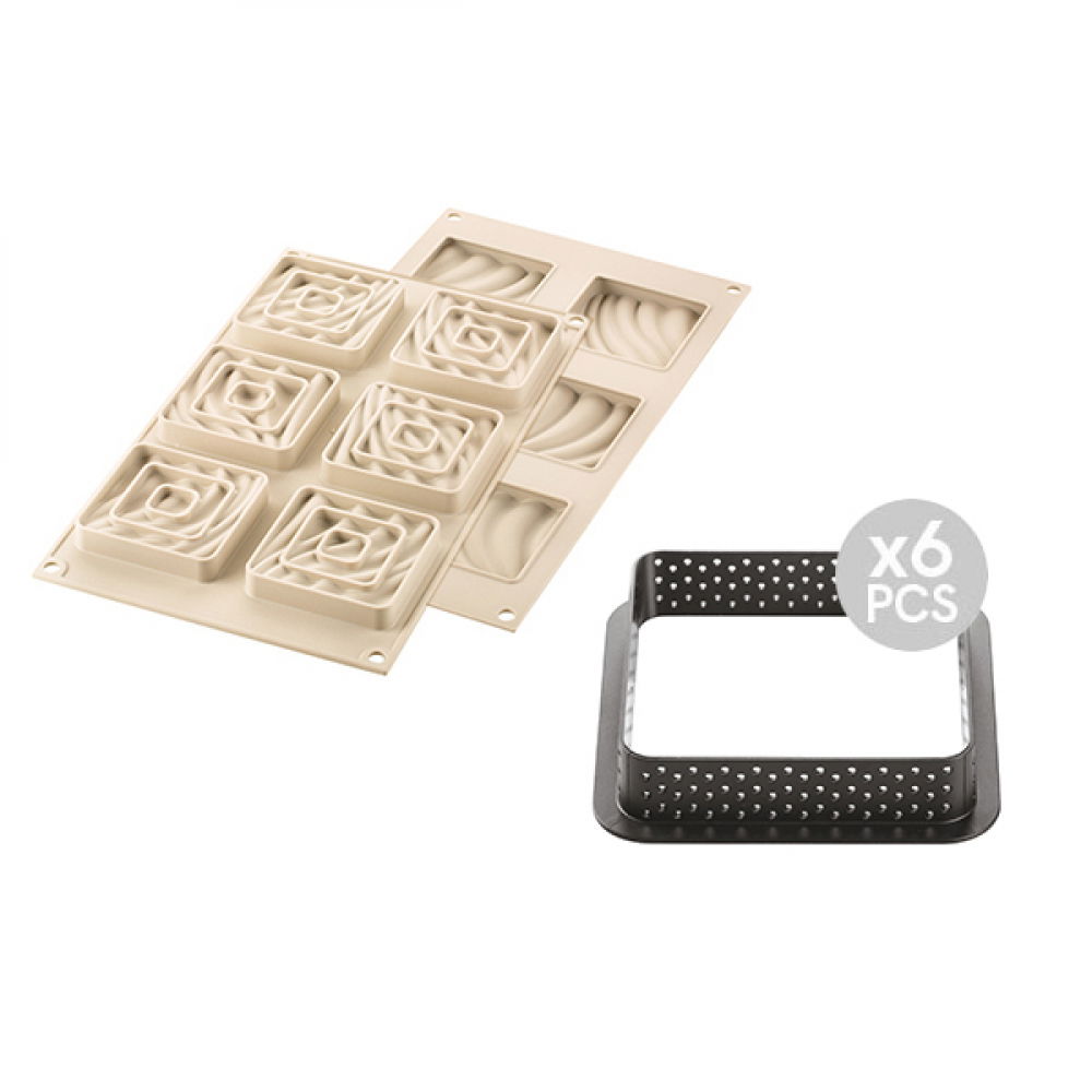 SILIKOMART TarteDecor Kit Mini Tarte Sand 6 ks čierne - okraje / formy pre jedno porcie