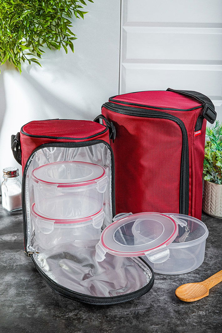 TESCOMA Freshbox 1,5 l 3 ks červené - plastové nádoby na potraviny v termoizolačnej taške