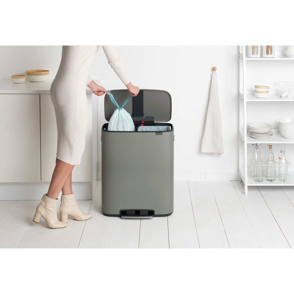 BRABANTIA Bo 2 x 30 l šedý - nerezový koš na třídění odpadu dvoukomorový s pedálem