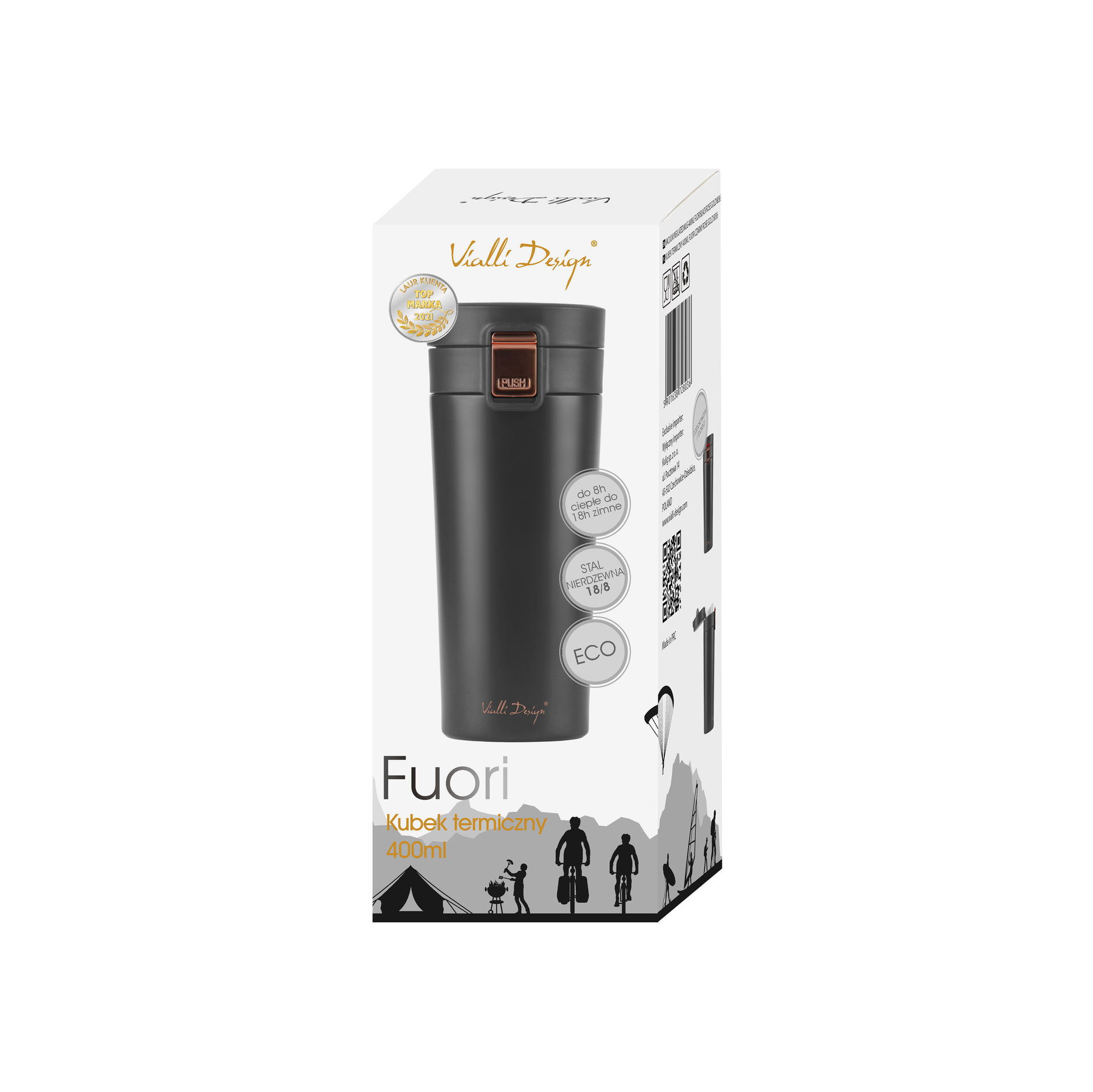 VIALLI DESIGN Fuori 400 ml czarny - kubek termiczny ze stali nierdzewnej