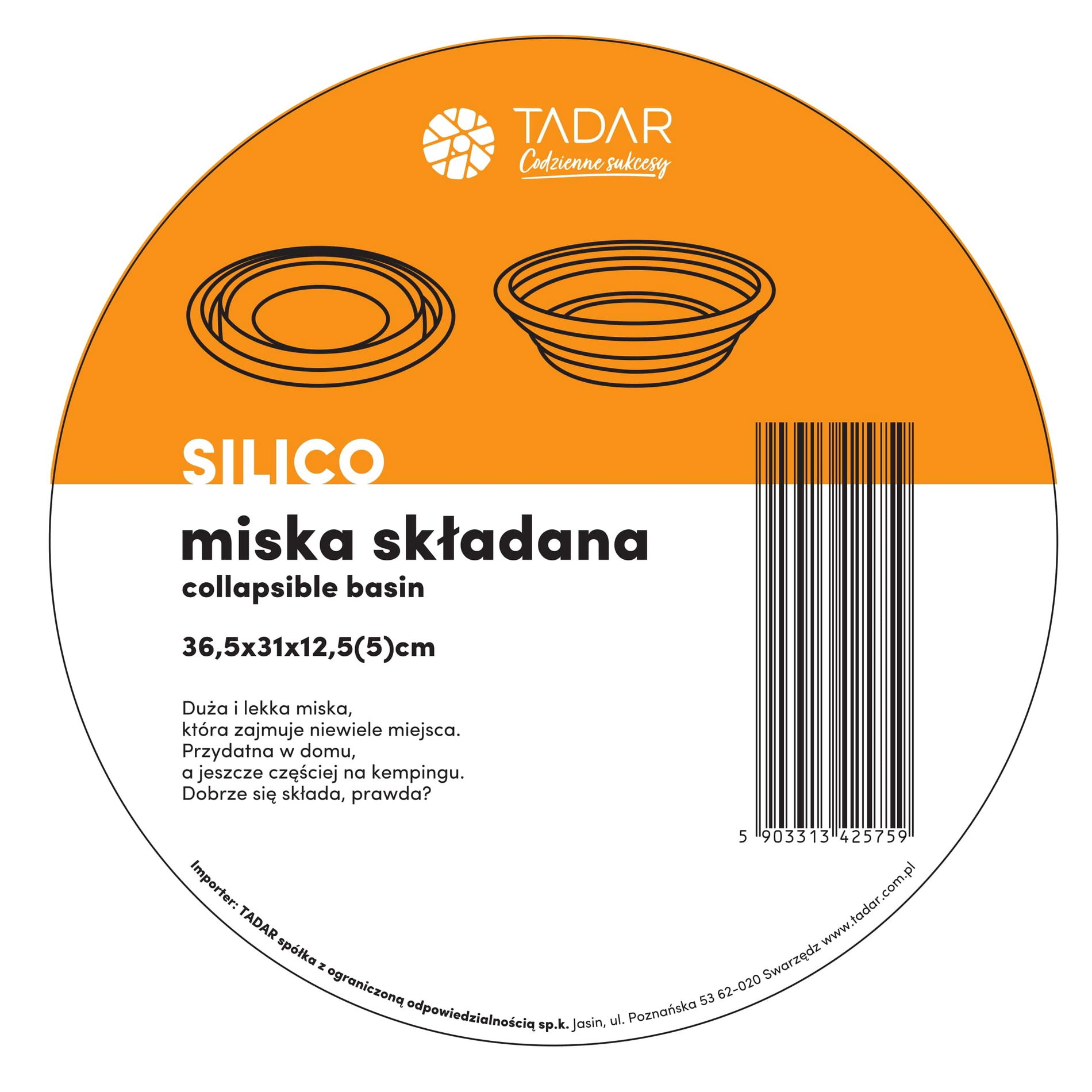 Skládací silikonová miska TADAR SILICO COLLAPSIBLE BASIN 36,5 cm